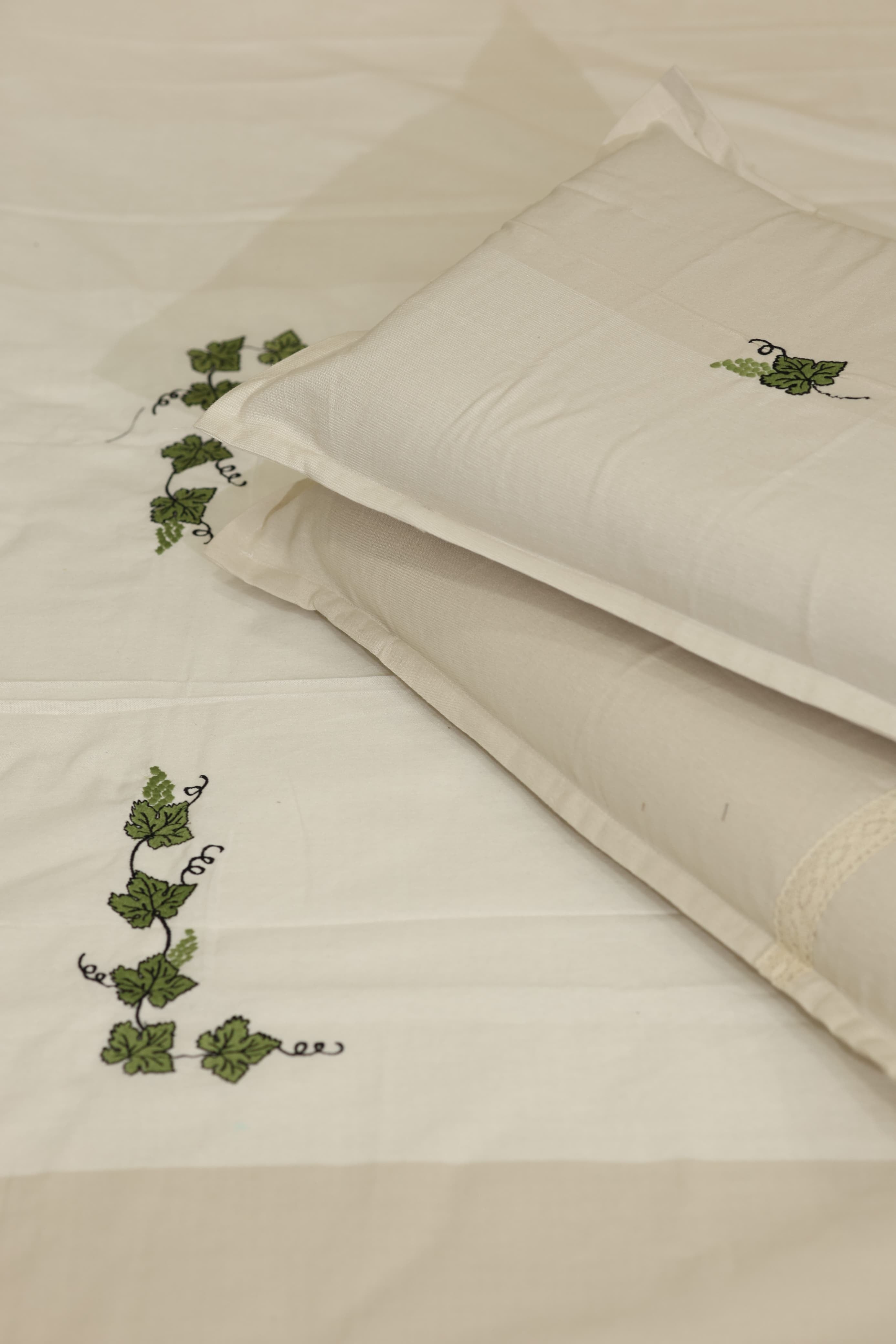Vine Embroidery Cotton Double Bedsheet Set