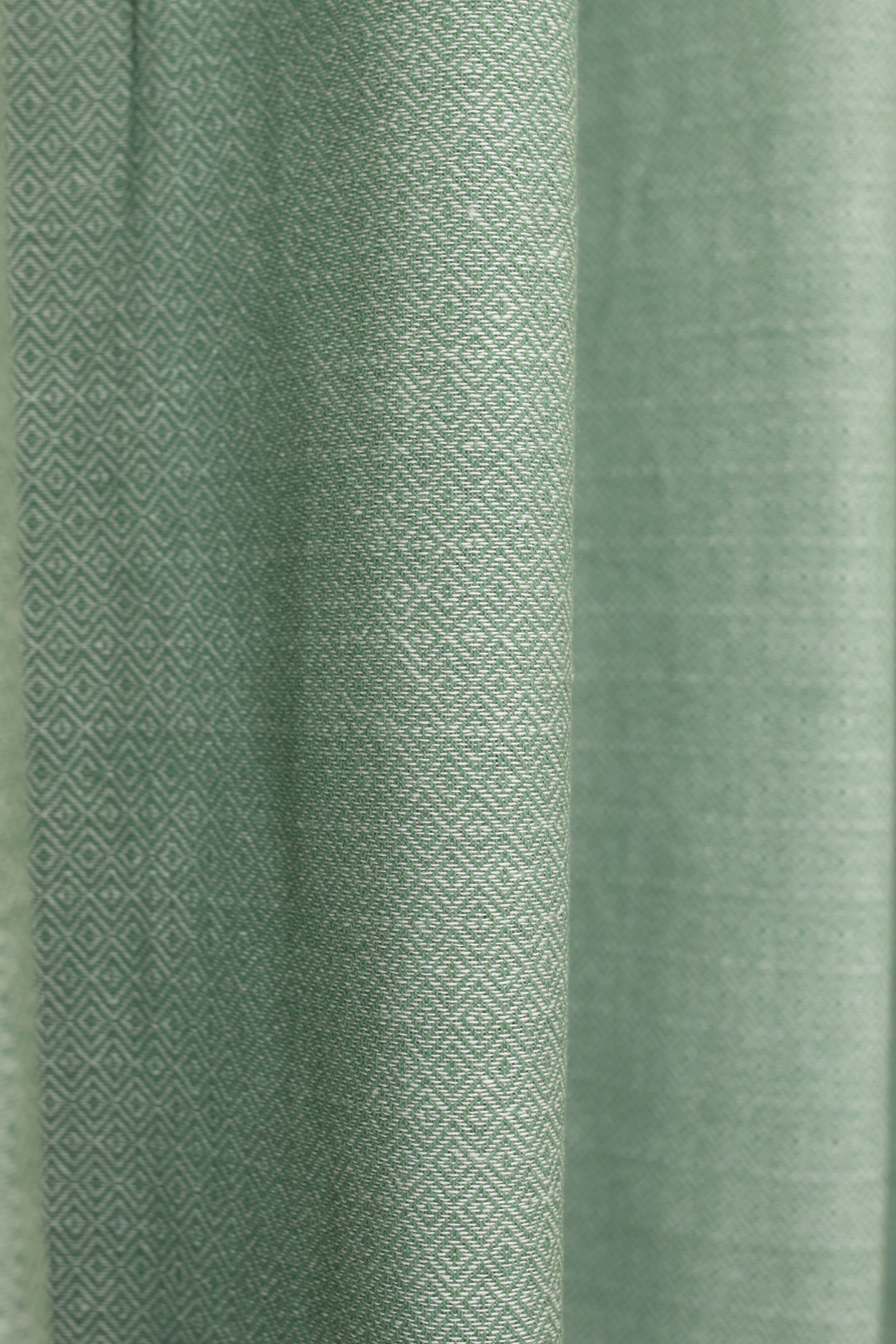 Green Woven Opaque Curtain with White Crochet Lace Border