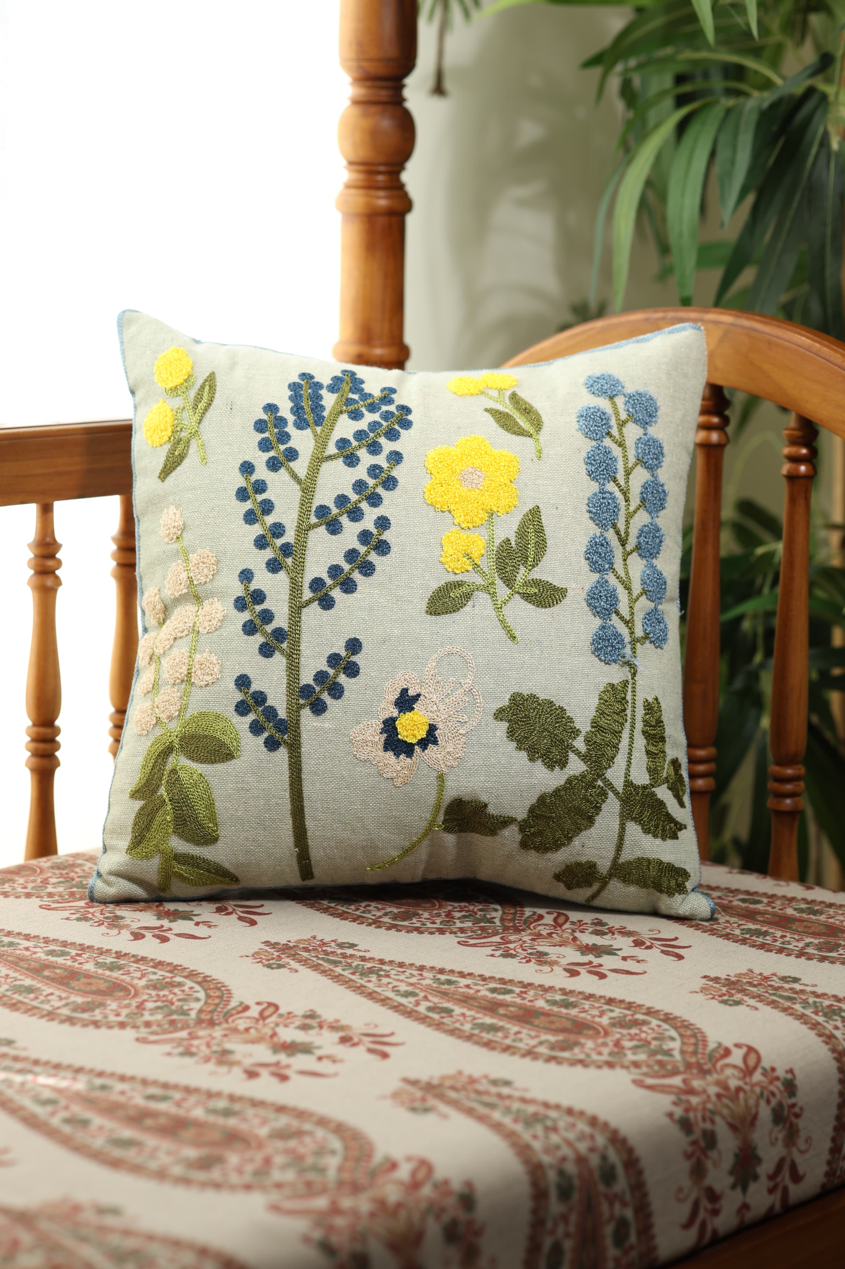 Floral Embroidery Cushion Cover (16x16 inches)