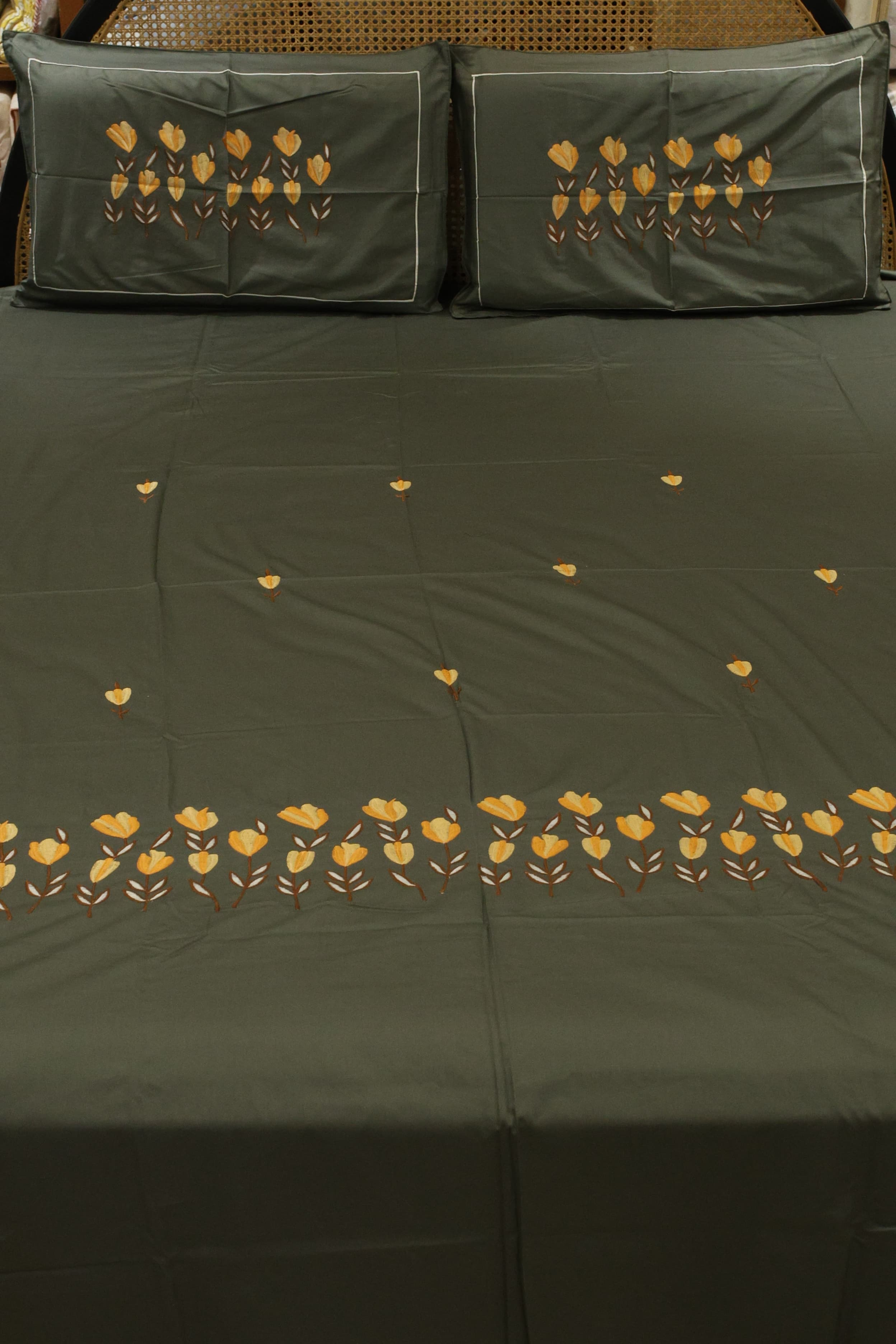 King Size Premium Machine Embroidery Bedsheet Set with 2 Pillow Covers (108x108")