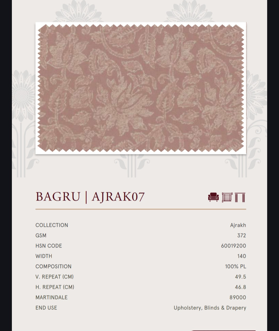 Upholstery fabrics -Ajrakh(Bagru)