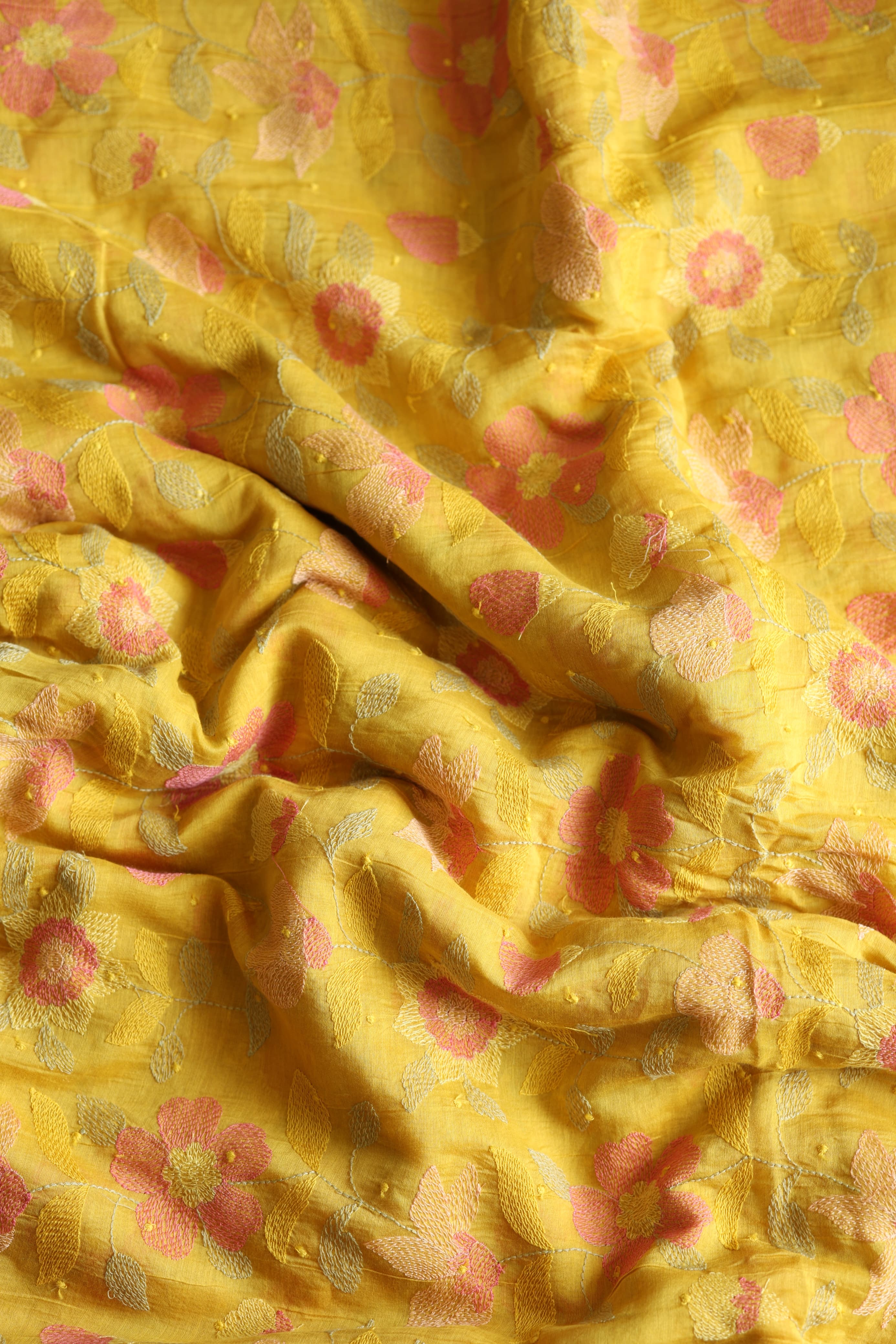 Fabrics - Chanderi embroidery kurti fabric
