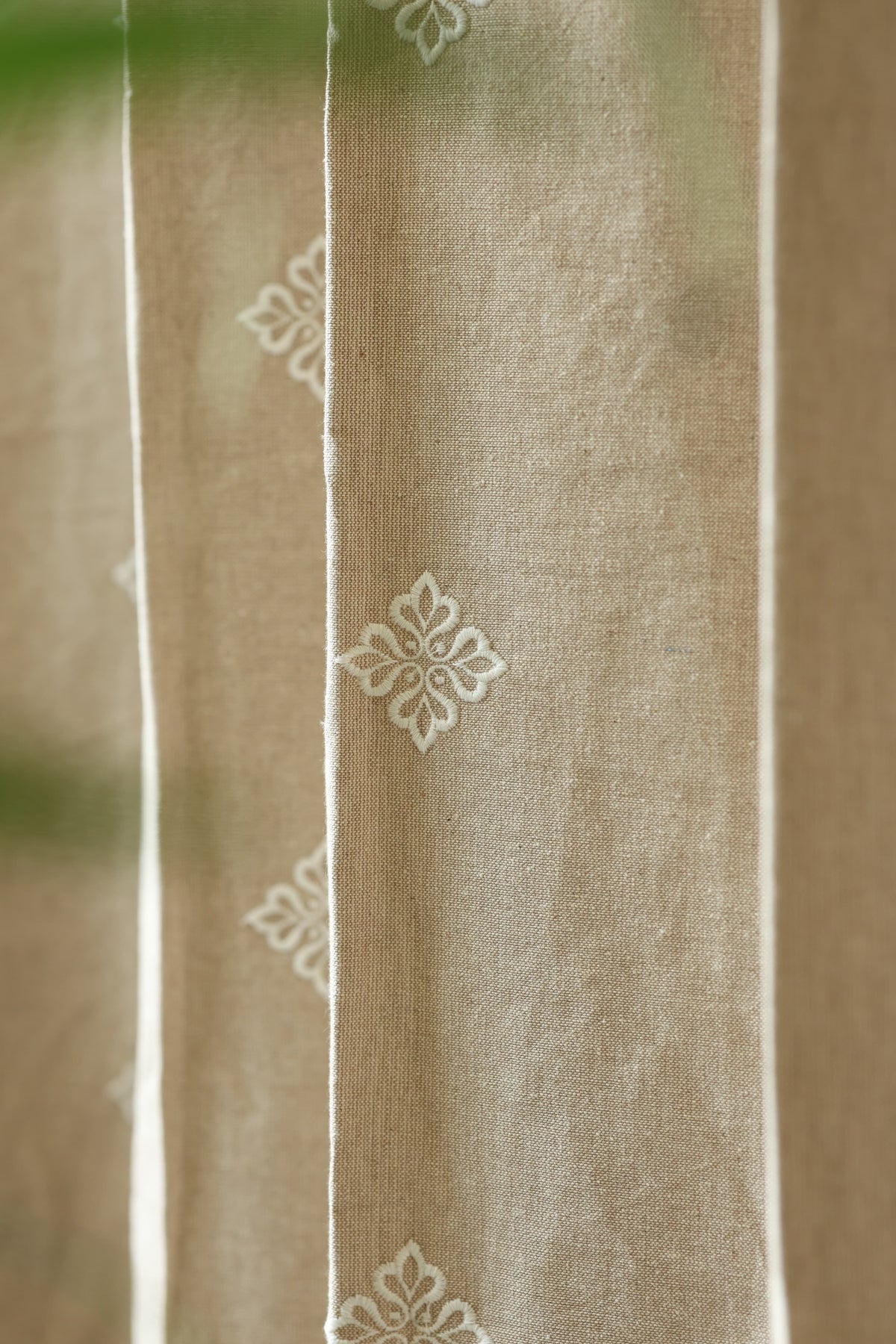 Curtains - jute beige opaque embroidery curtains