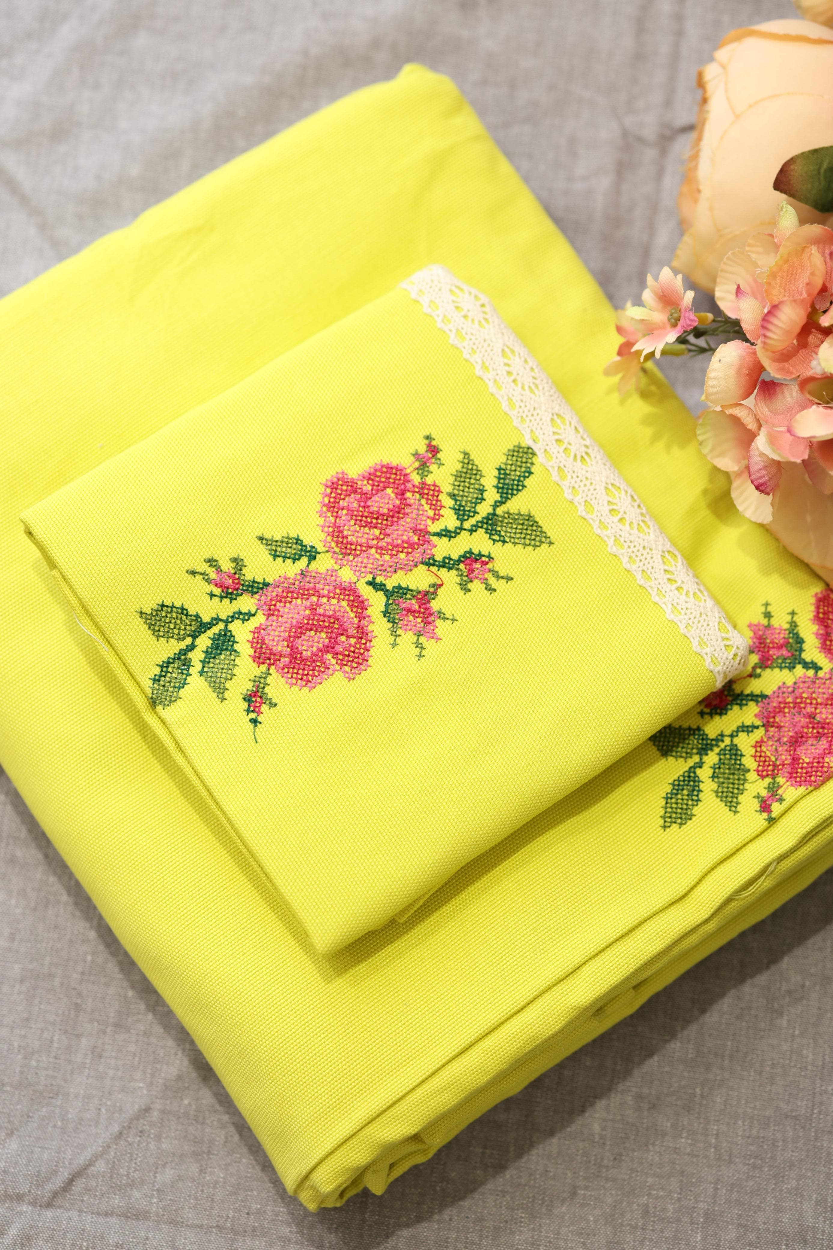 Bedsheets - Single Cross stitch embroidery bedsheets