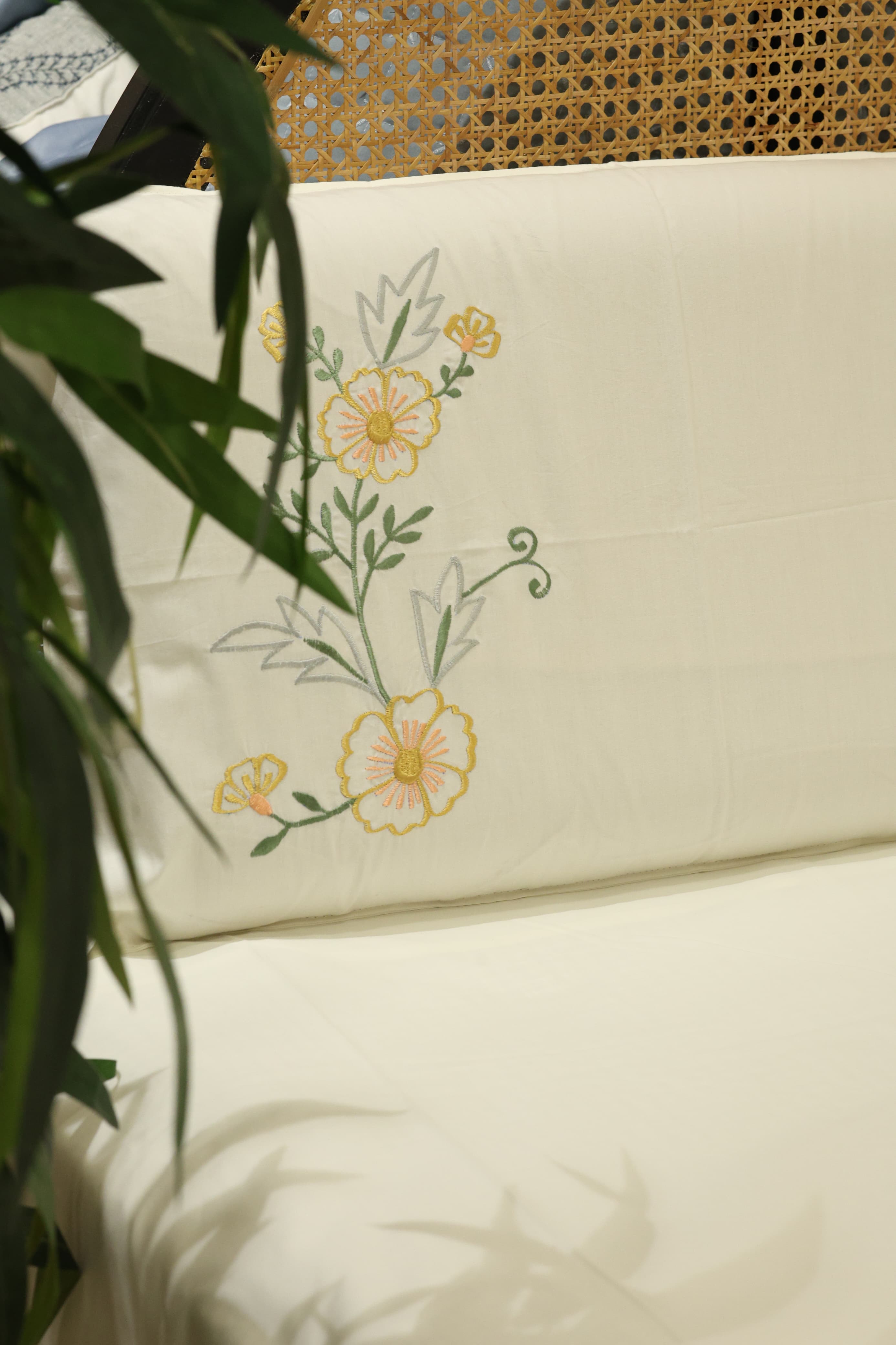 King Size Premium Machine Embroidery Bedsheet Set with 2 Pillow Covers (108x108")
