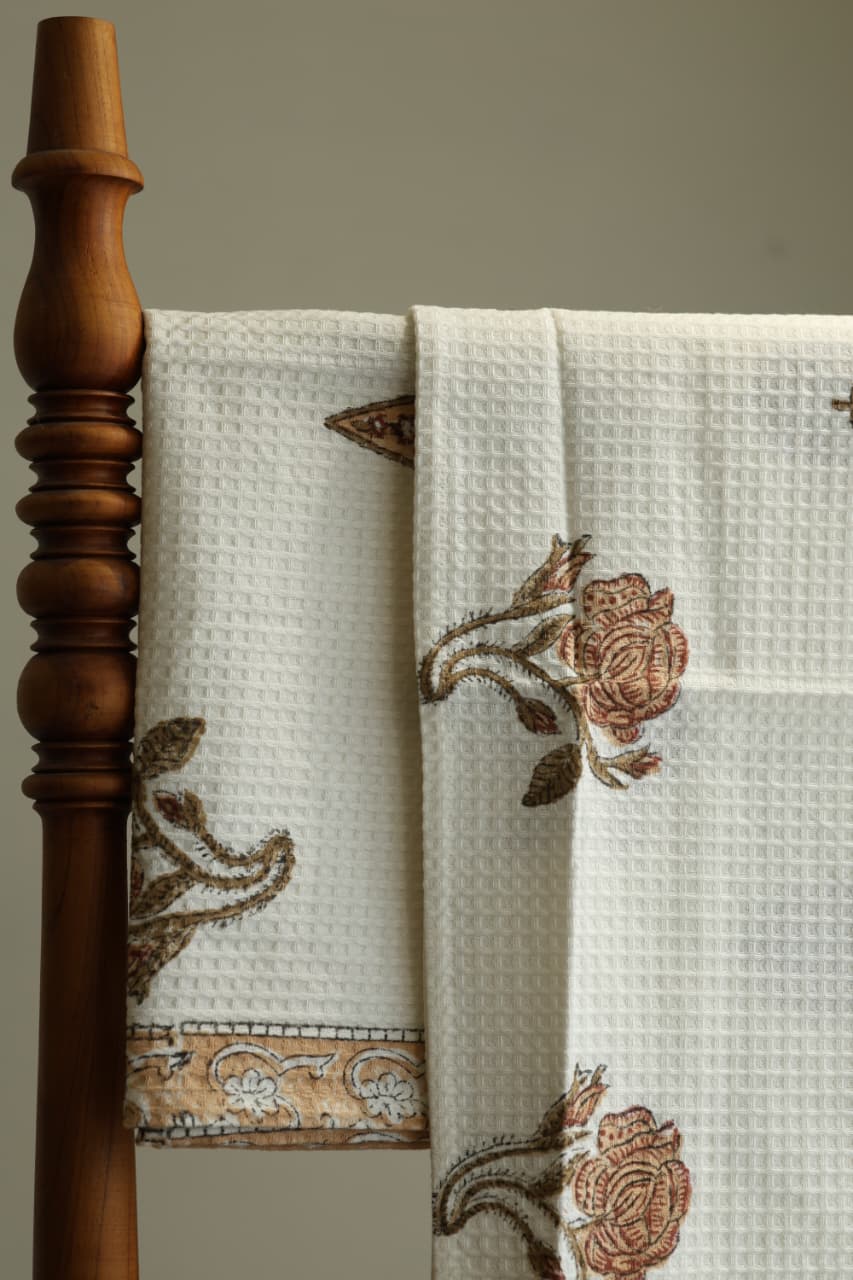Towels - Waffle Handblock print Towel Set