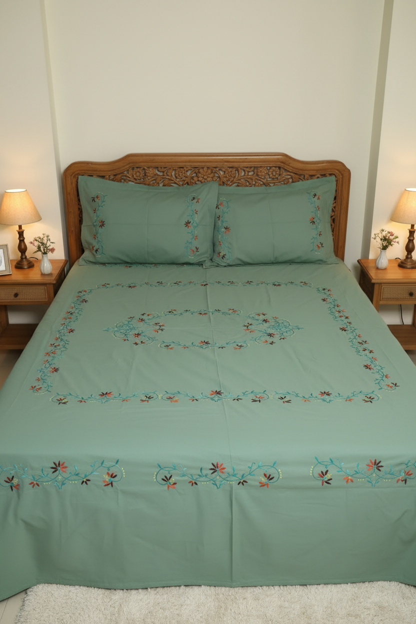 Bedsheets:King Premium Hand Embroidered Bedsheets HEK