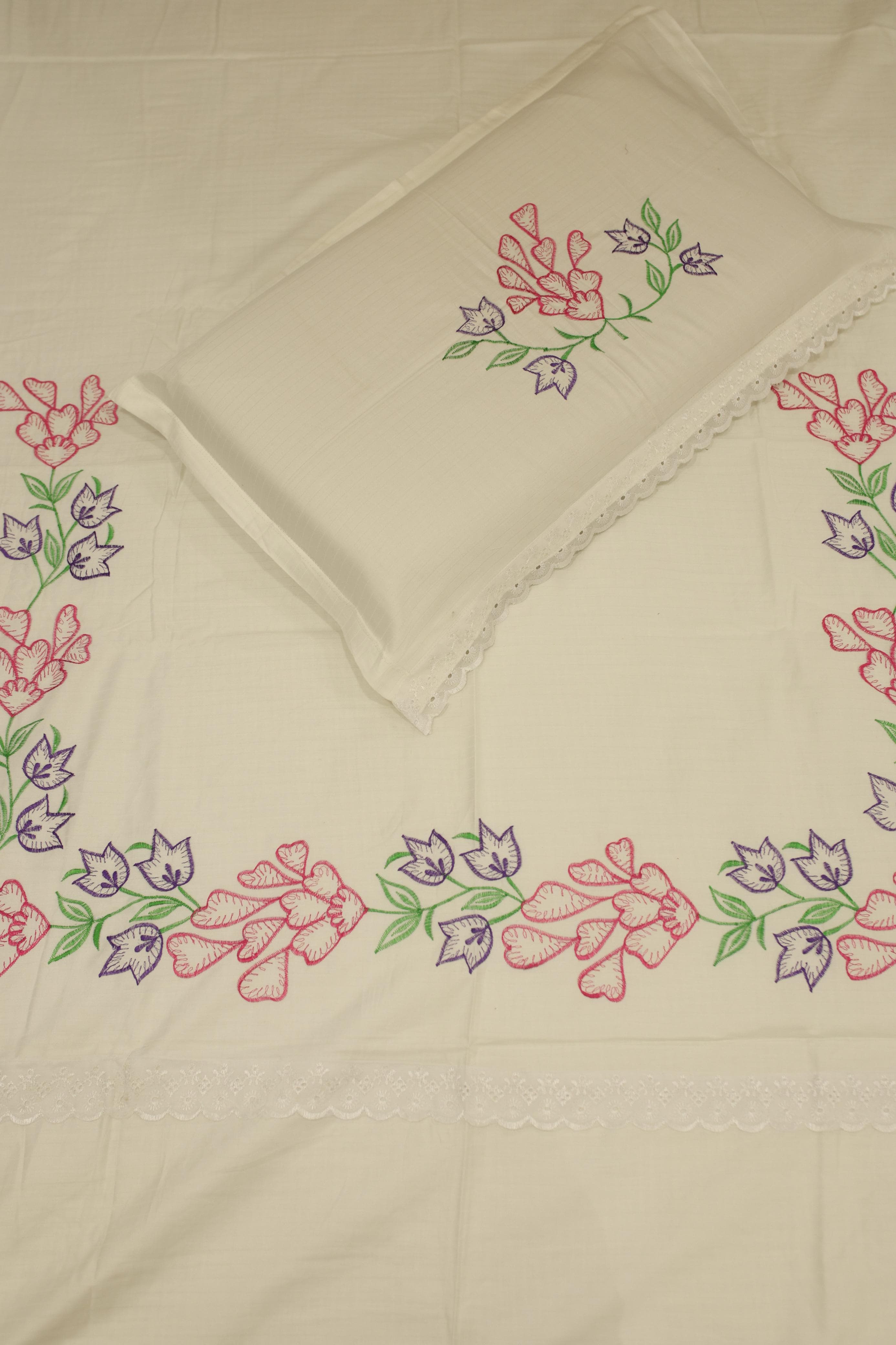 Bedsheets - single premium machine embroidery White bedsheets