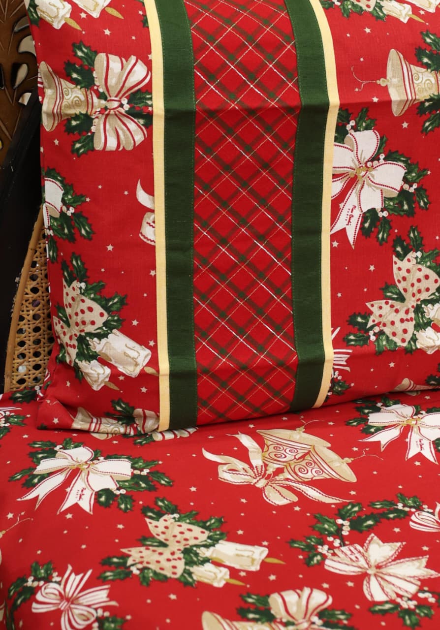 Bedsheets - Queen Premium check floral embroidery  bedsheet Xmas theme edition