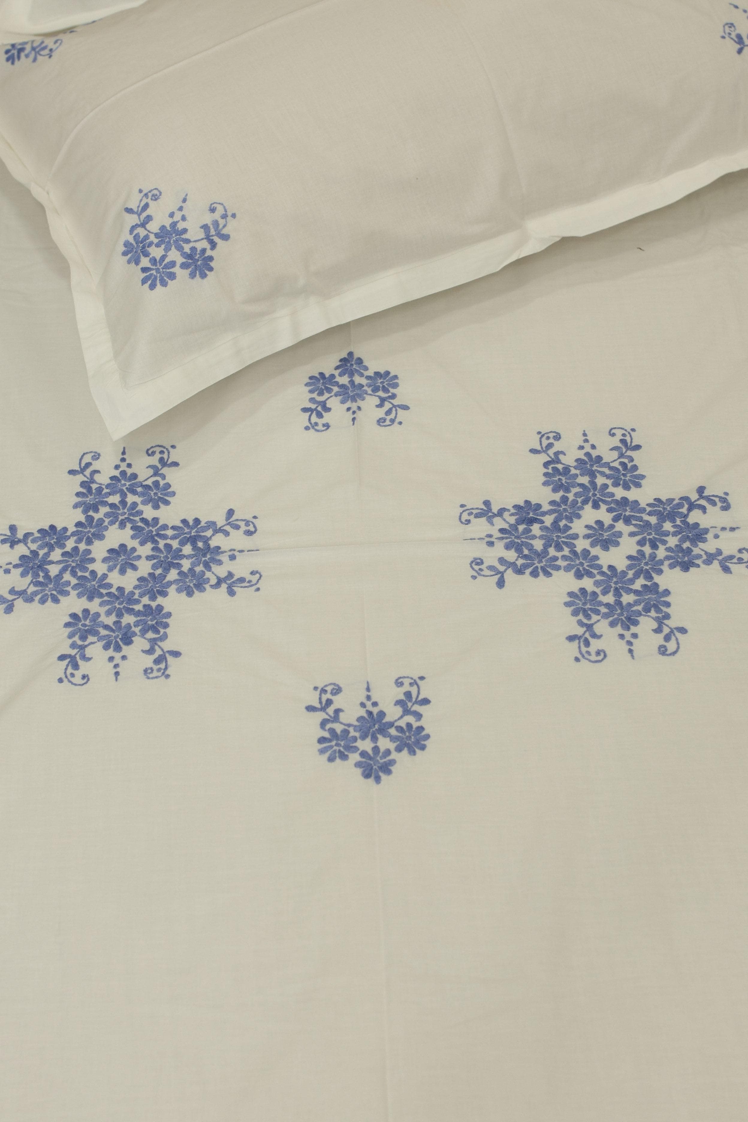 Premium Hand Embroidery Cotton King Size Bedsheet Set with 2 Pillow Covers HEK