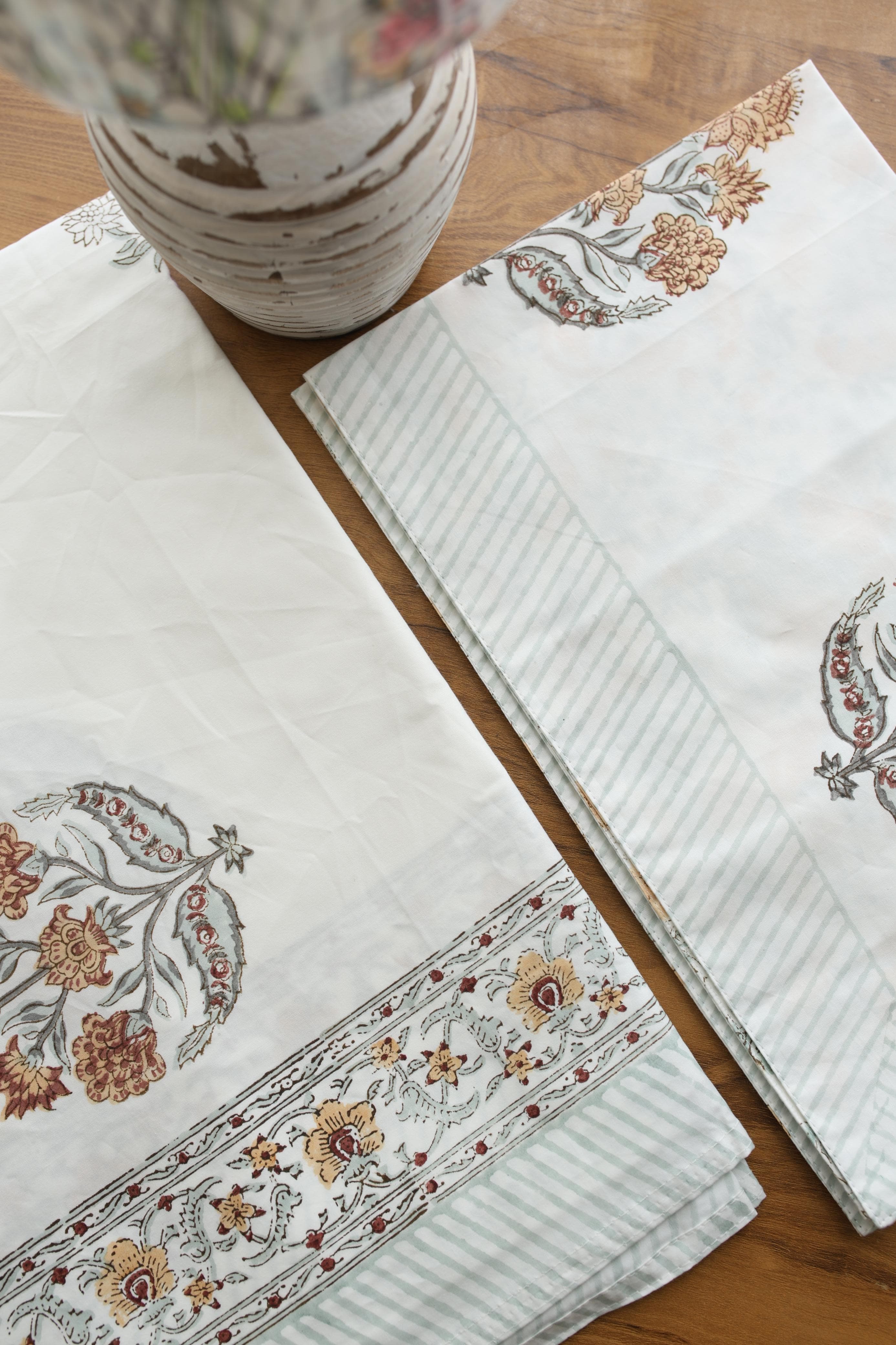White Lilly Cotton Handblock Percale Single Bedsheet