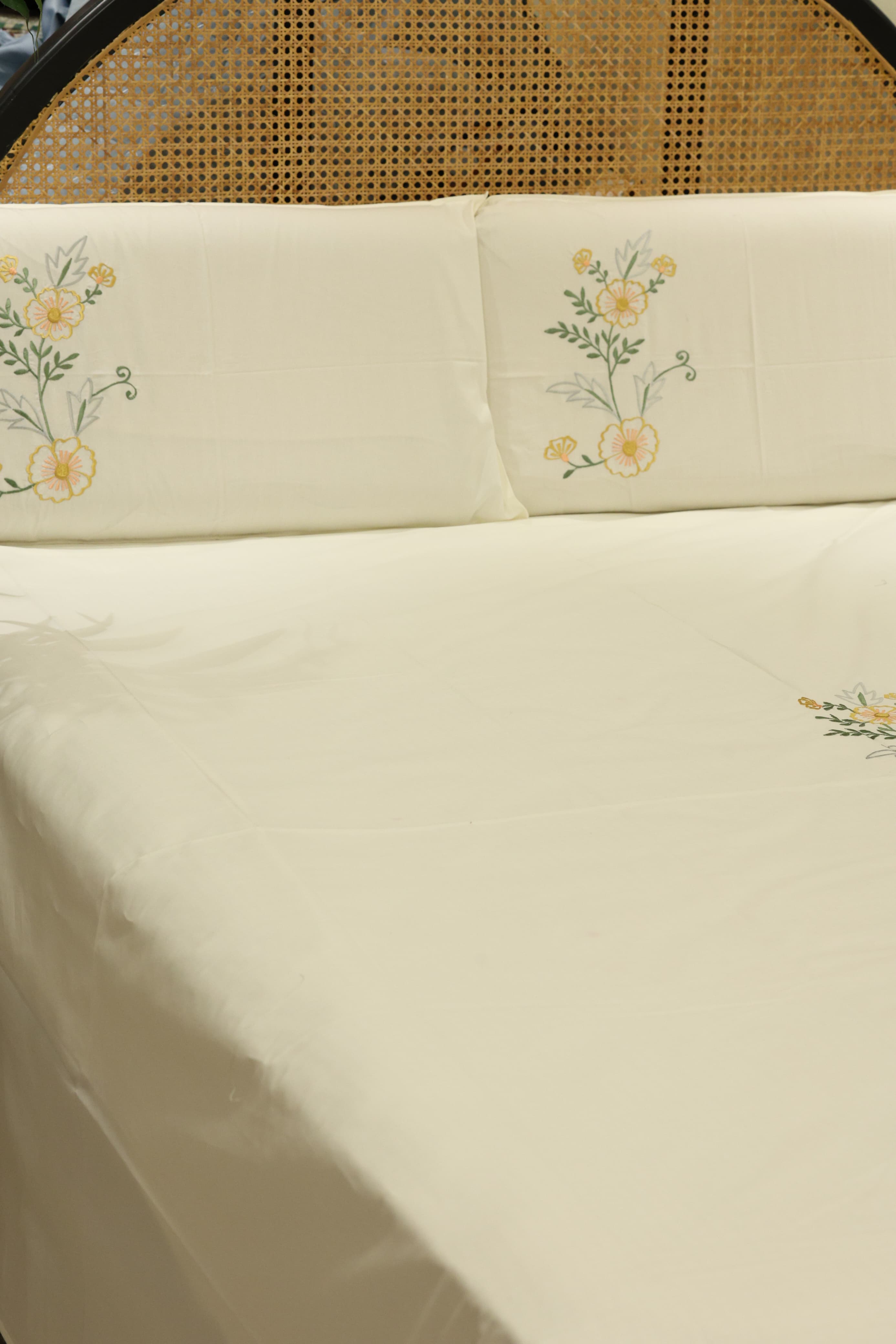 King Size Premium Machine Embroidery Bedsheet Set with 2 Pillow Covers (108x108")