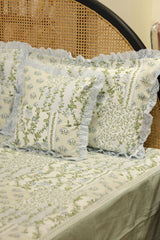 Bedsheets - Premium king floral printed lace bedsheet with cushion covers bud
