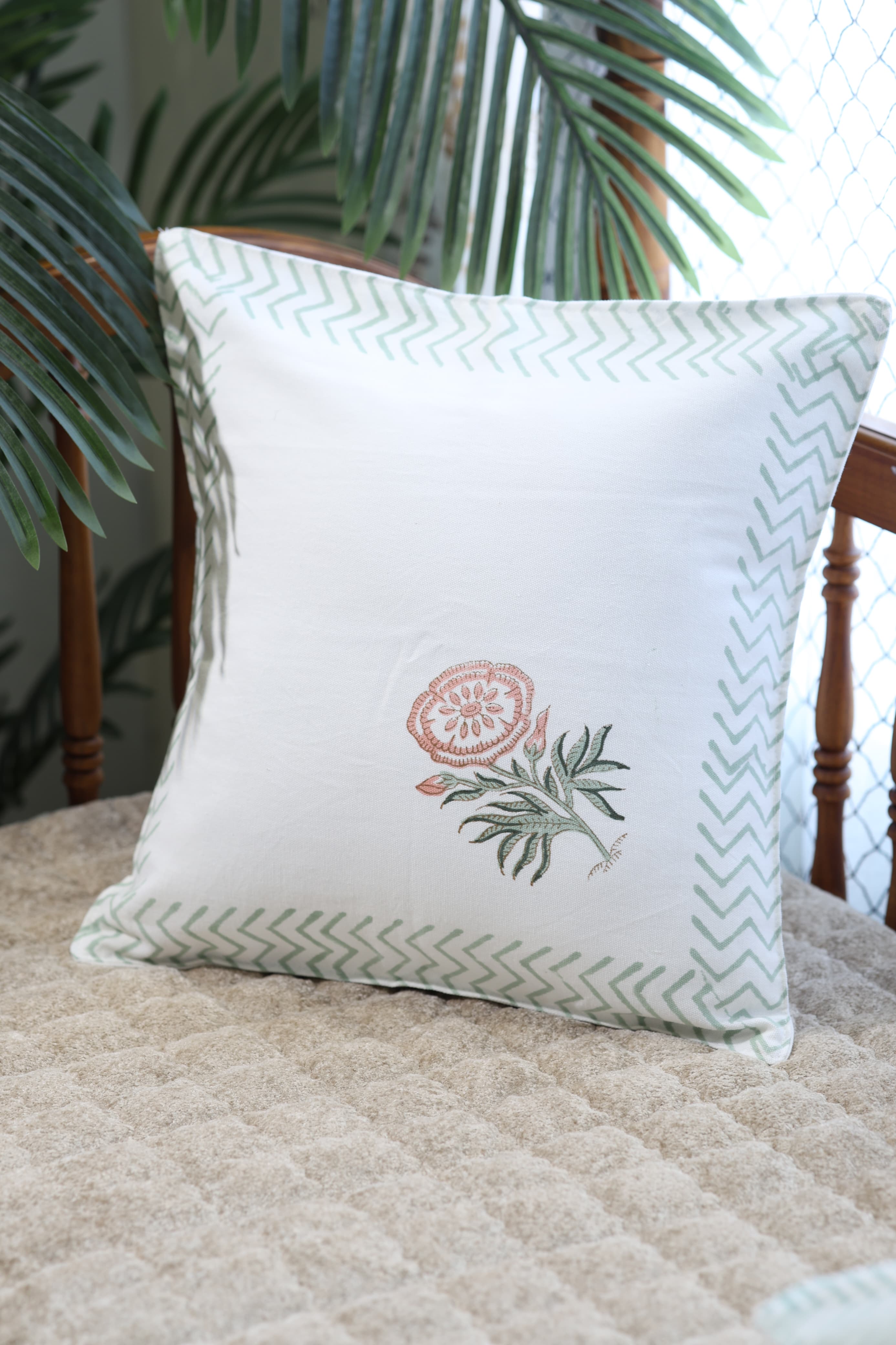 Handblock cushion cover 16×16 inches