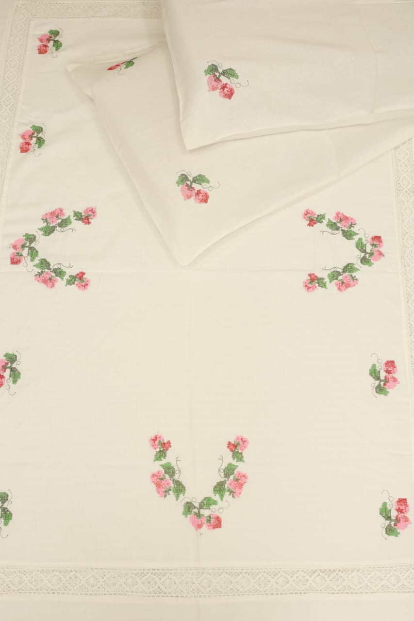 Bedsheets- Queen  premium cross stitch embroidery bedsheets