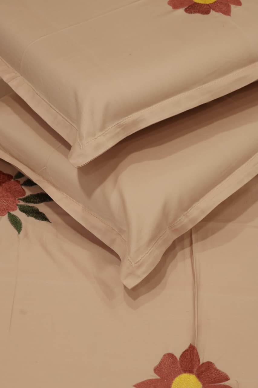 King Size Premium Machine Embroidery Bedsheet Set with 2 Pillow Covers (108x108")
