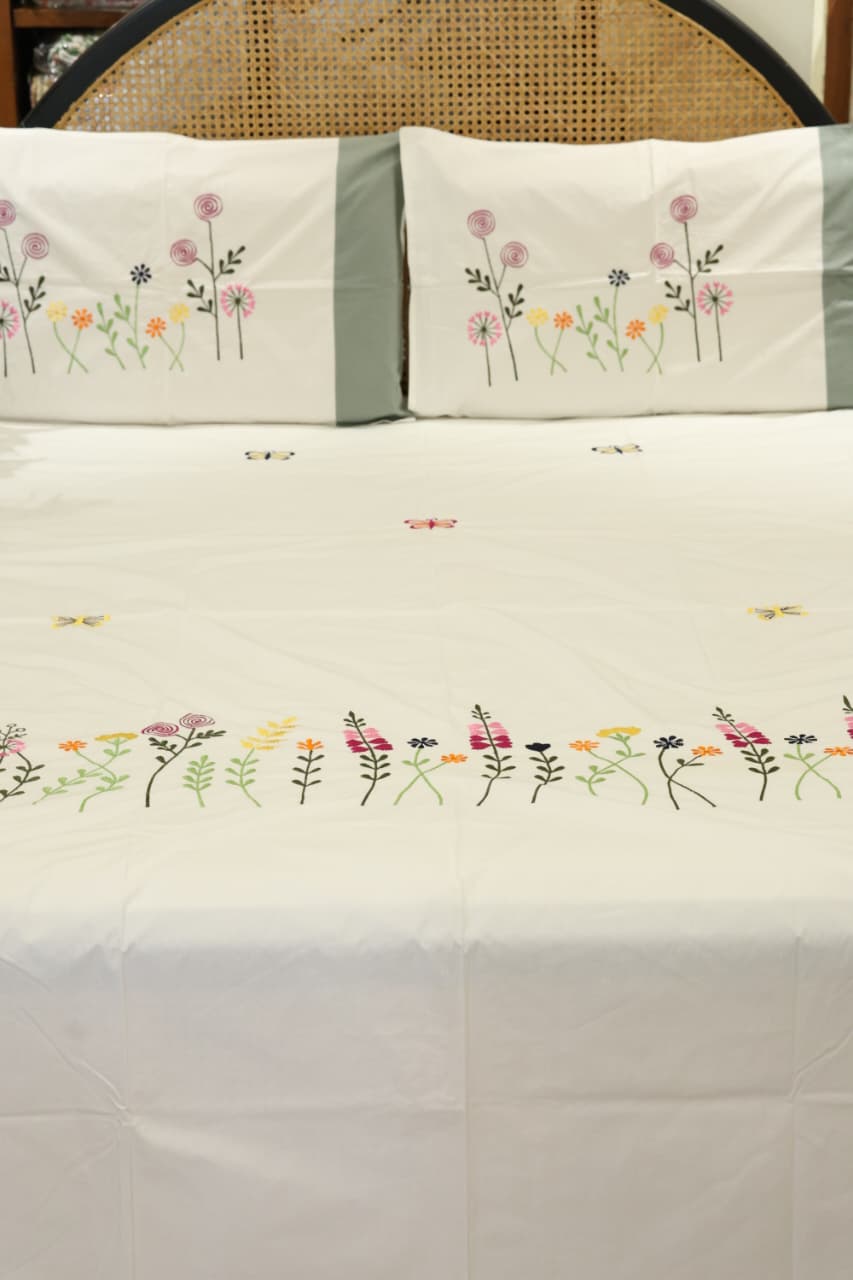 King Size Premium Machine Embroidery Bedsheet Set with 2 Pillow Covers (108x108")