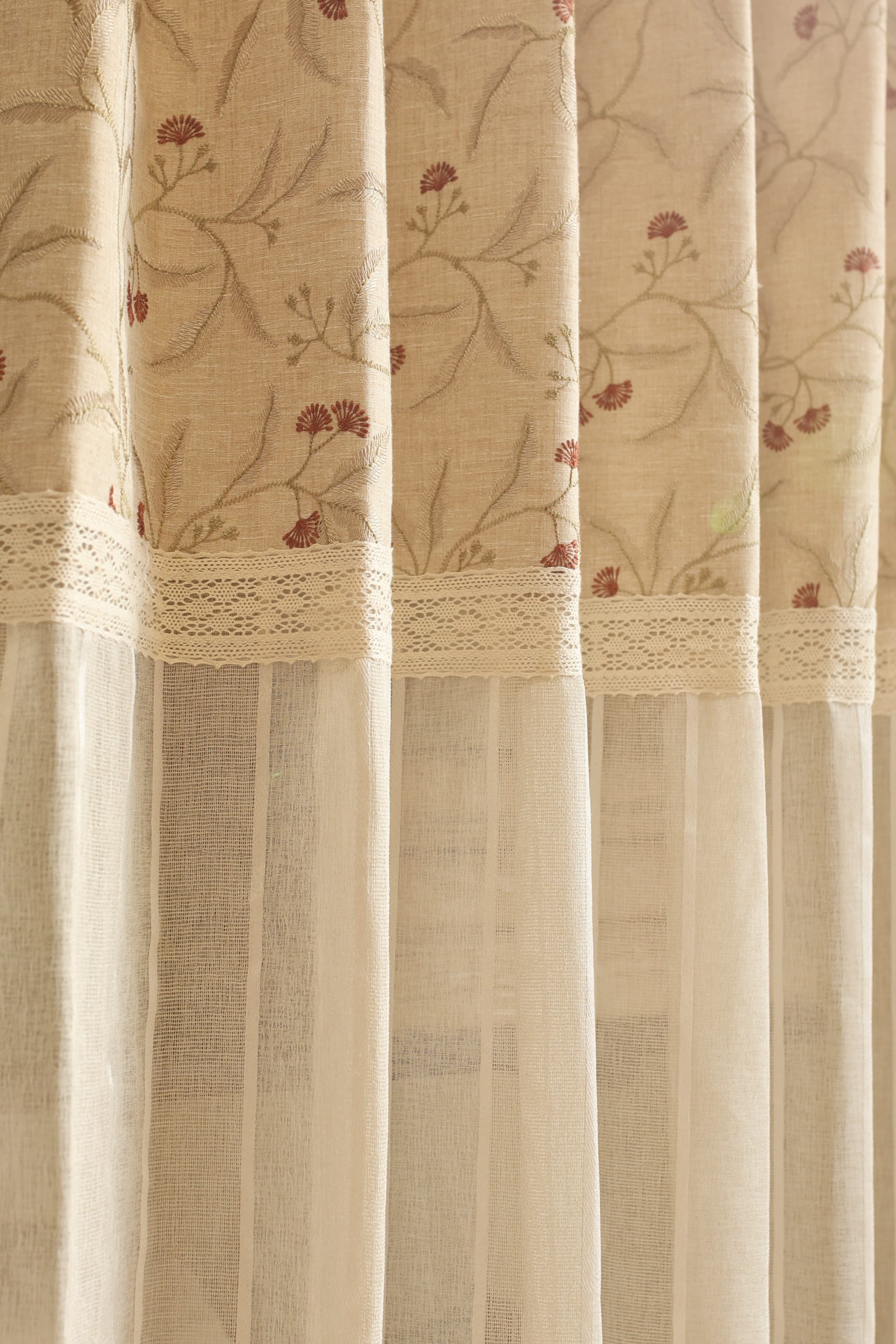 Curtains - Premium designer embroidery sheer curtains beige base prebooking (description )