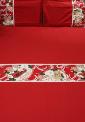 Bedsheets - Queen Premium check floral embroidery  bedsheet Xmas theme edition