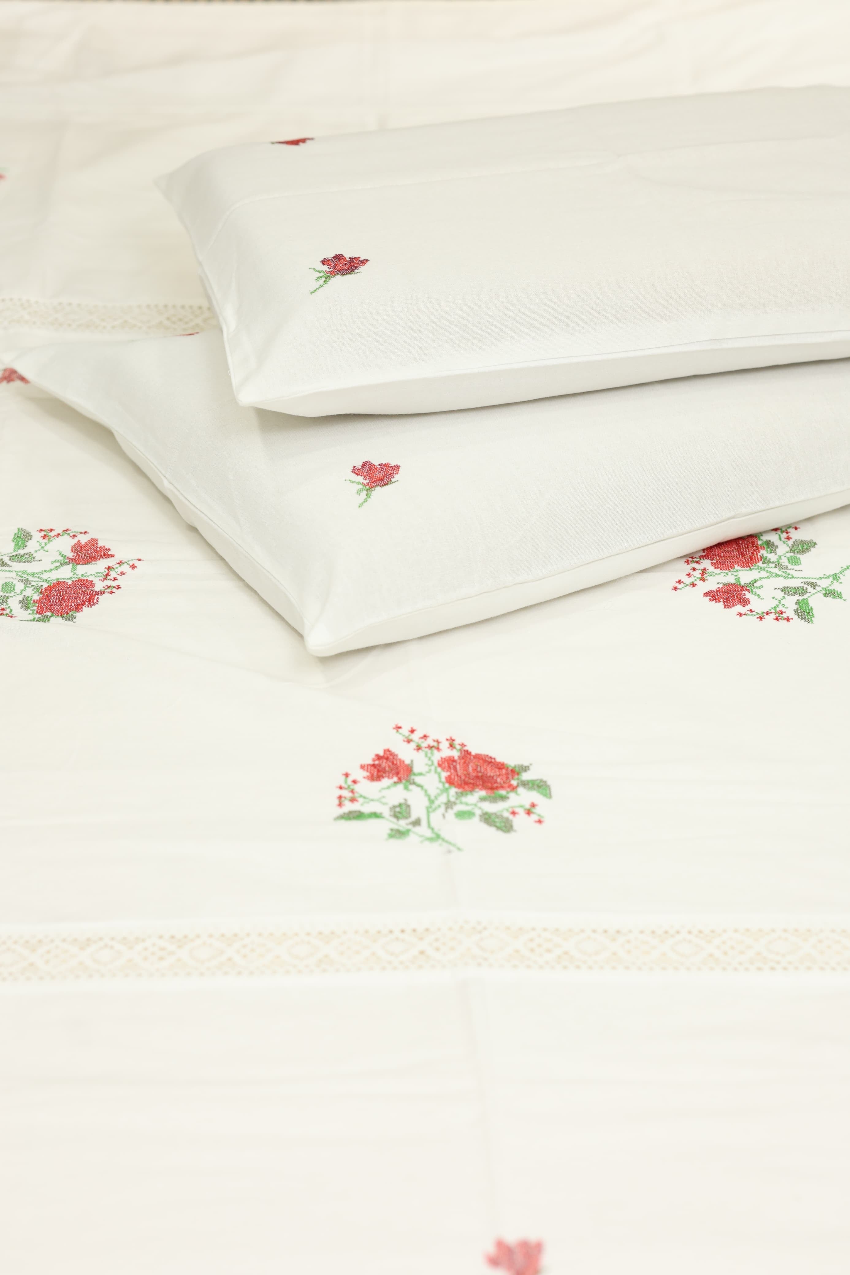 Bedsheets - Queen  premium cross stitch embroidery bedsheets