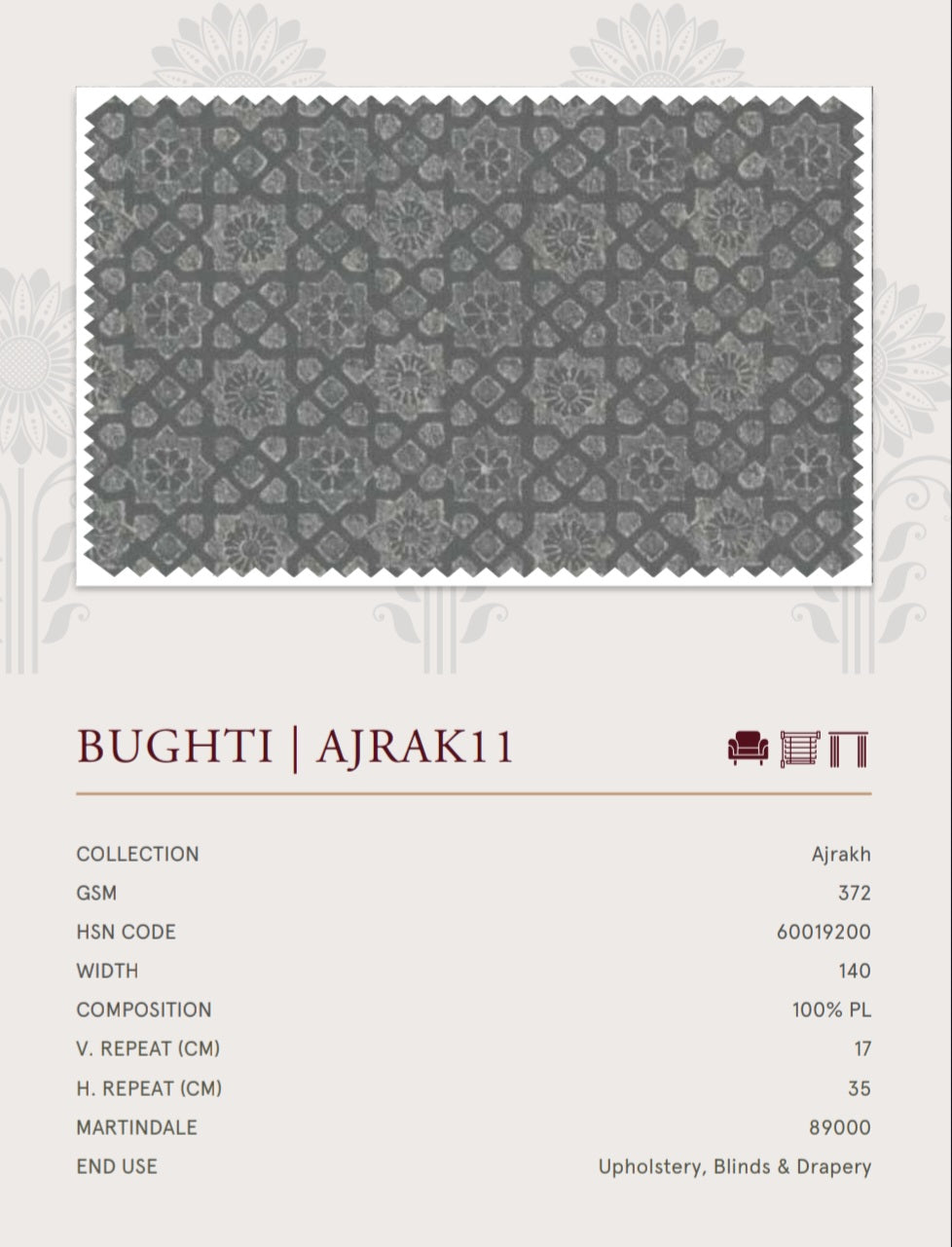 Upholstery fabrics -Ajrakh(Bughti)