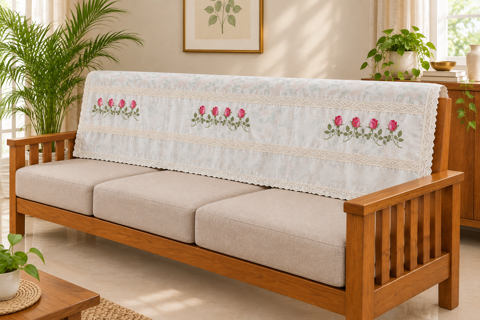 Floral Cross Stitch Embroidered Sofa Back / chair back Cover Set 3+2