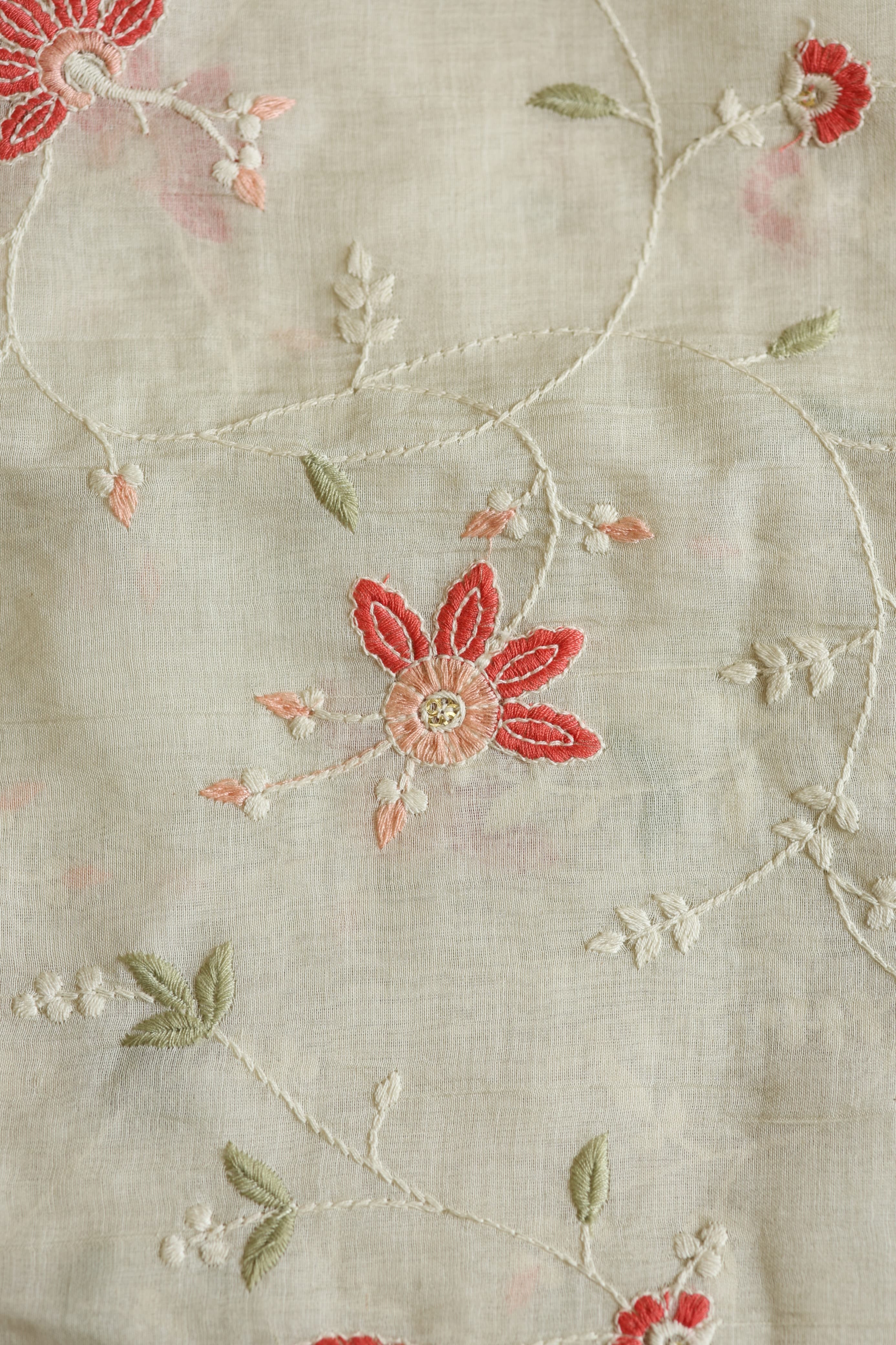 Fabrics - Chanderi embroidery kurti fabric