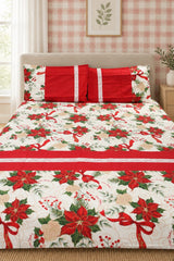 Bedsheets - Queen Premium check floral embroidery  bedsheet Xmas theme edition
