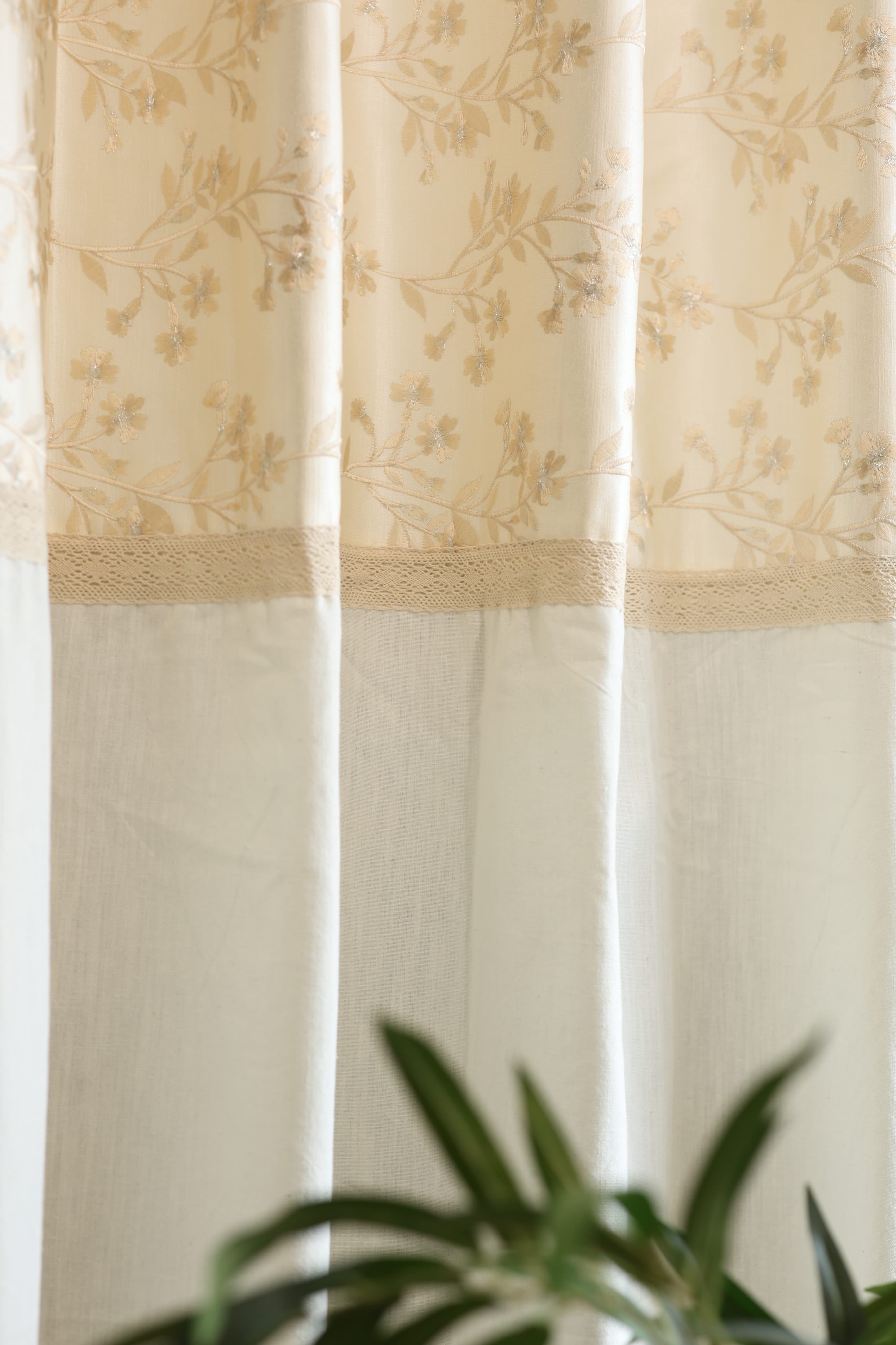 Curtains - Embroidery designer opaque curtains Vanilla leaves