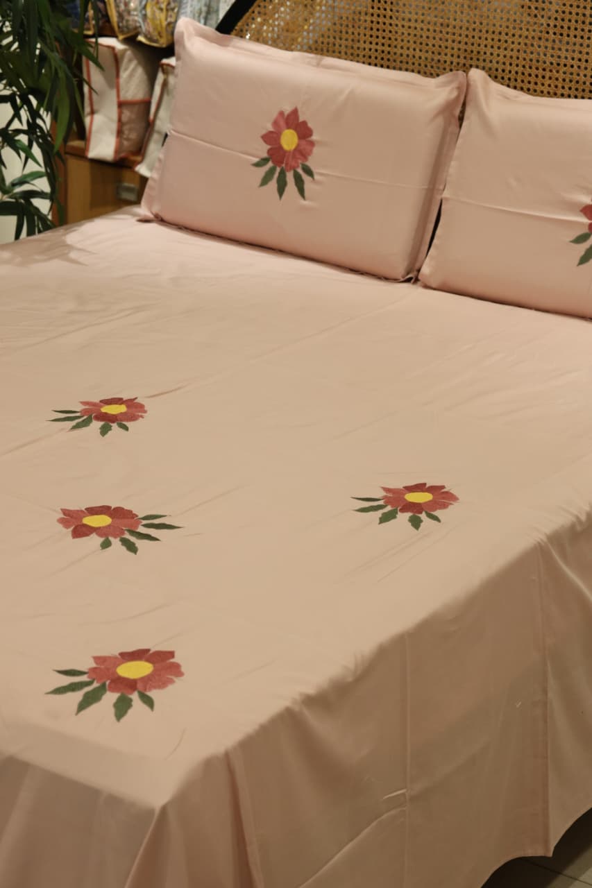 King Size Premium Machine Embroidery Bedsheet Set with 2 Pillow Covers (108x108")