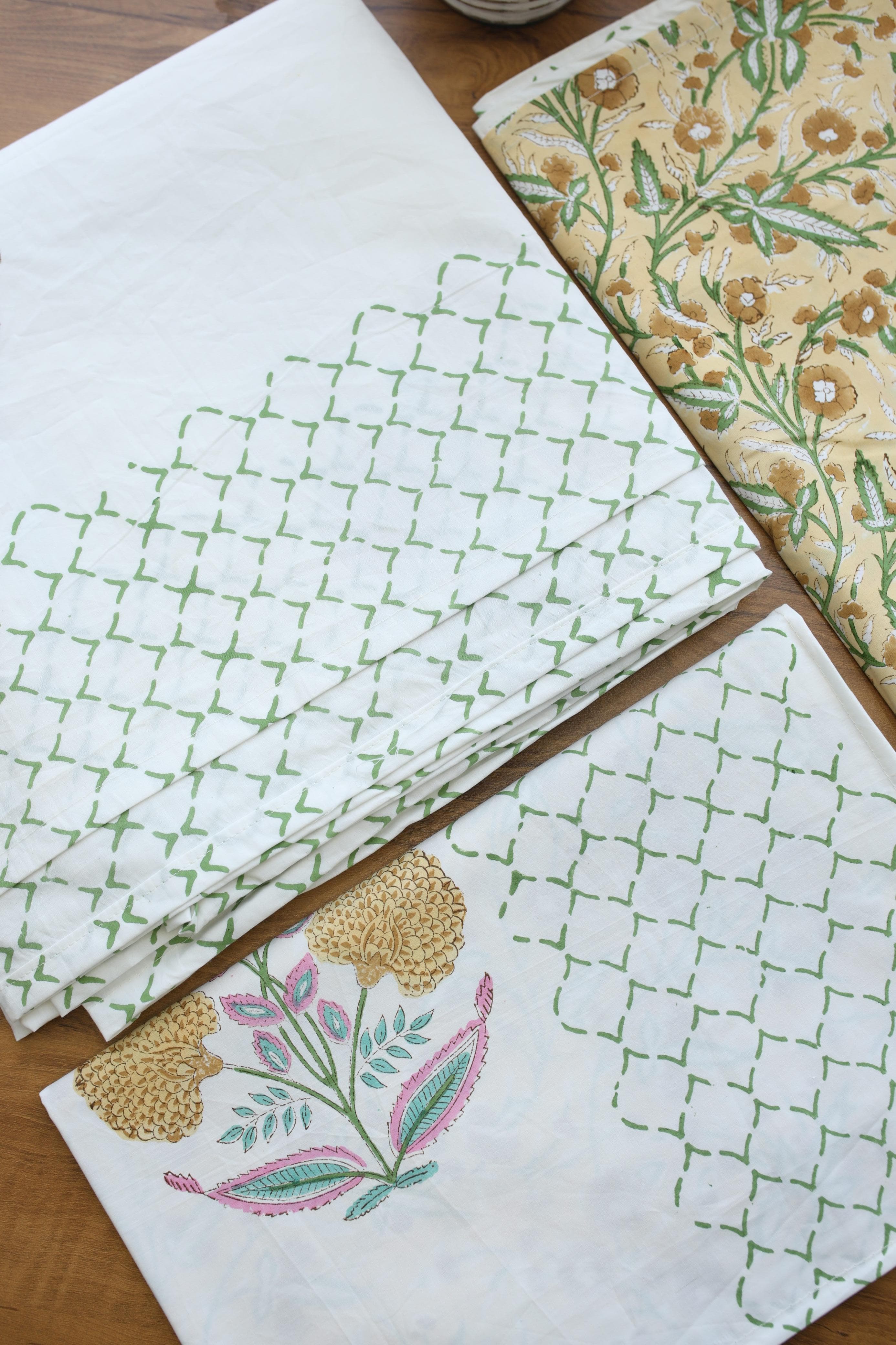 Bedsheets - King percale cotton handblock soft lily  bedsheets