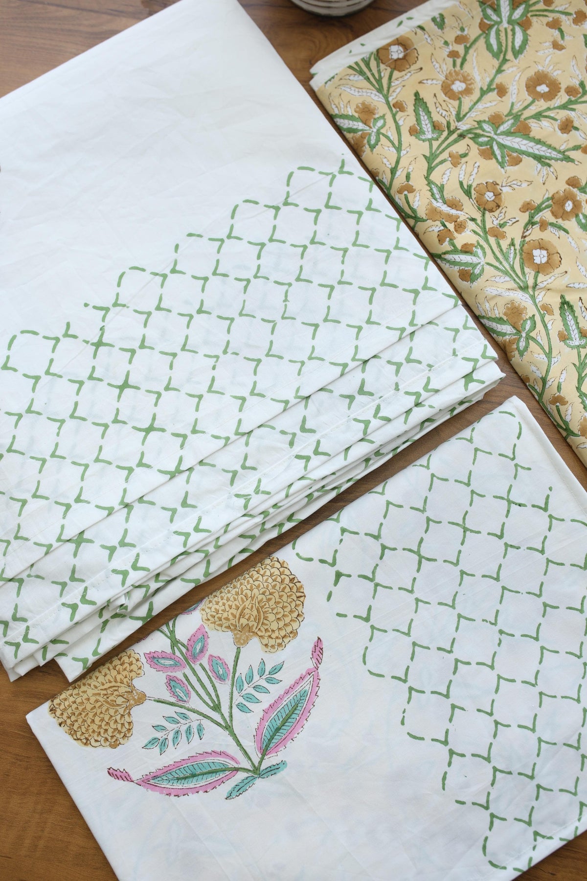 Bedsheets - King percale cotton handblock soft lily  bedsheets