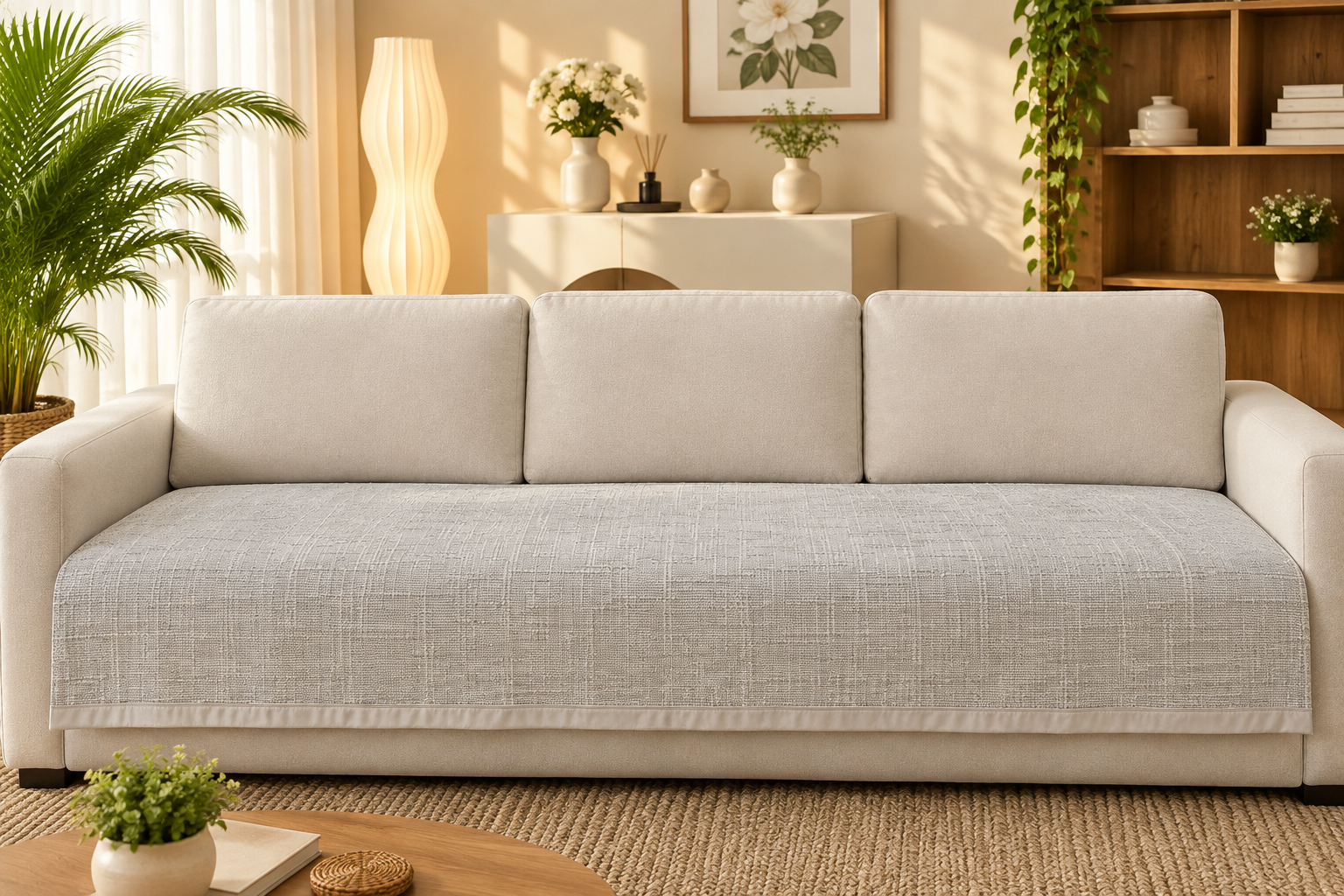 Sofa protector ( meter per) description embroidery(Colour: Silver)
