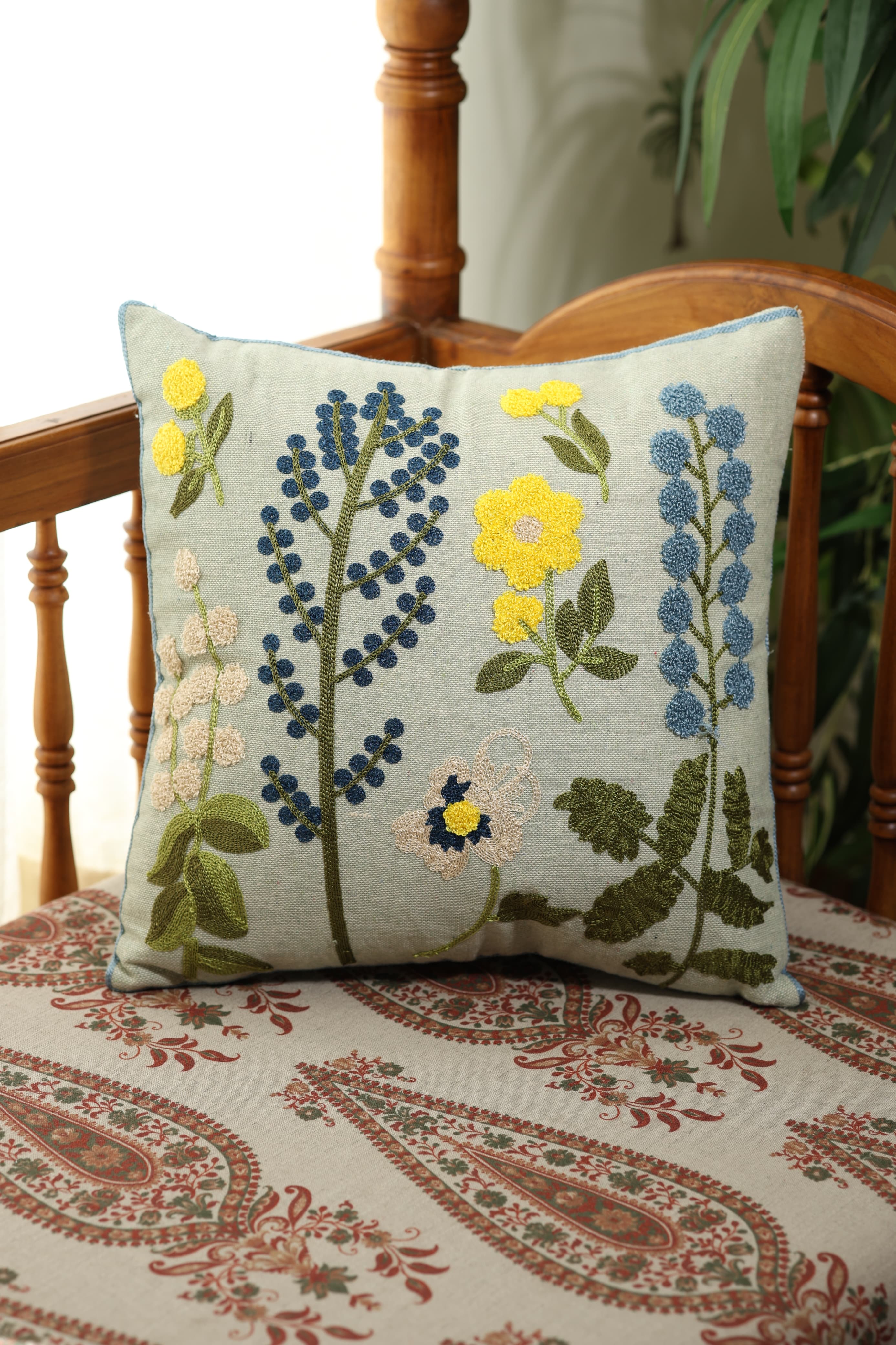 Floral Embroidery Cushion Cover (16x16 inches)