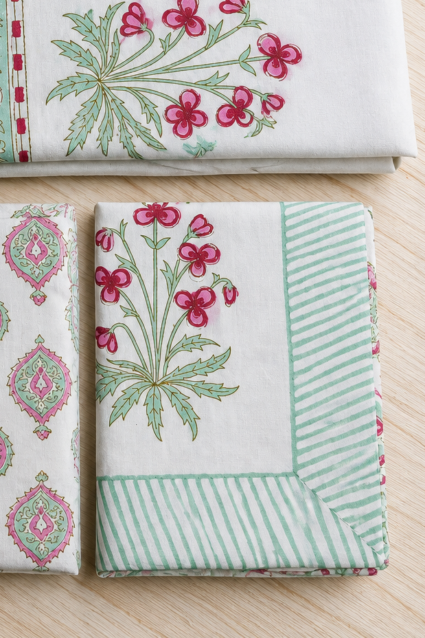 Bedsheets - King Percale cotton handblock print bedsheets