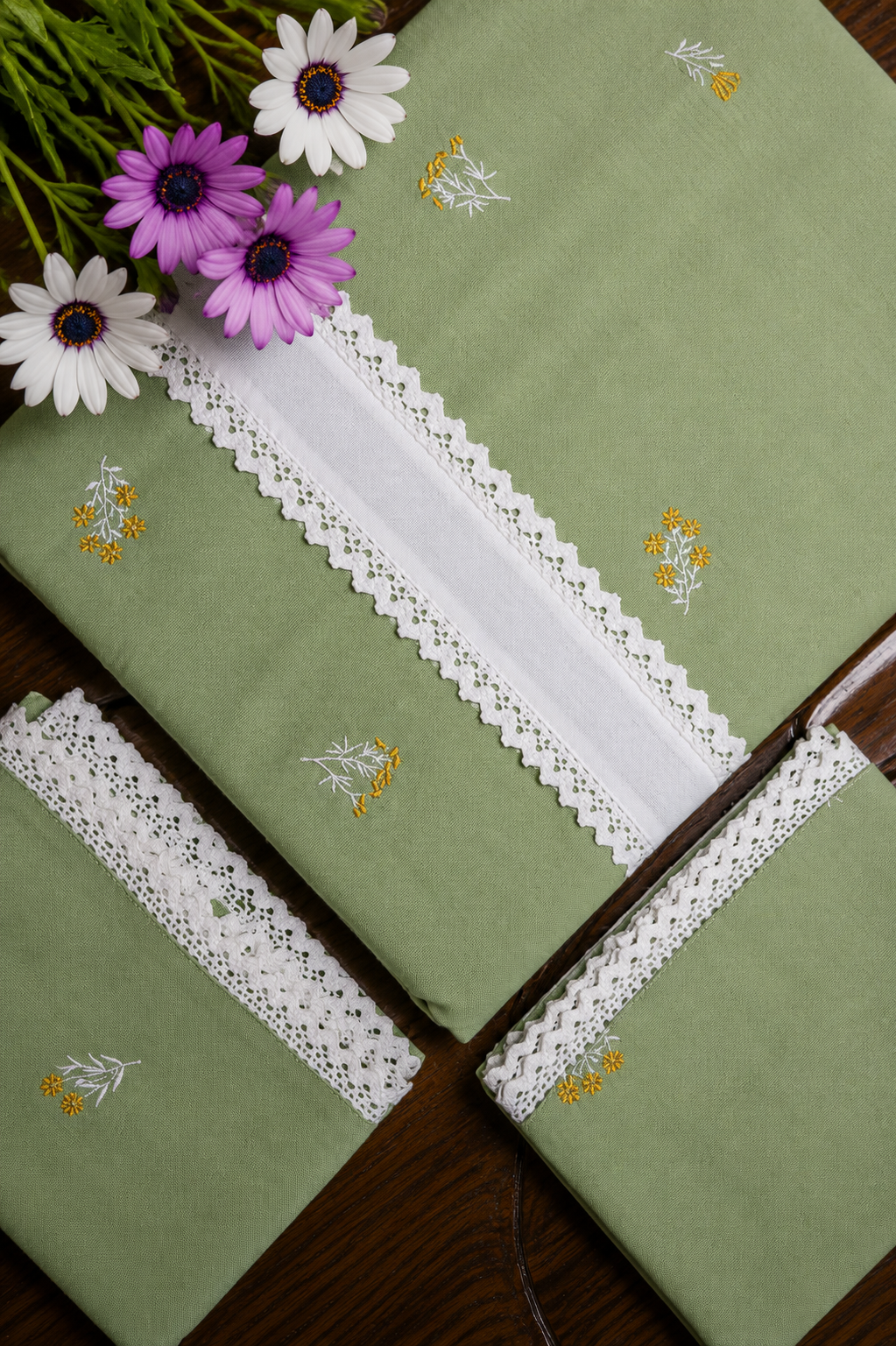 Bedsheets - King premium machine embroidery bedsheets (Sage green)