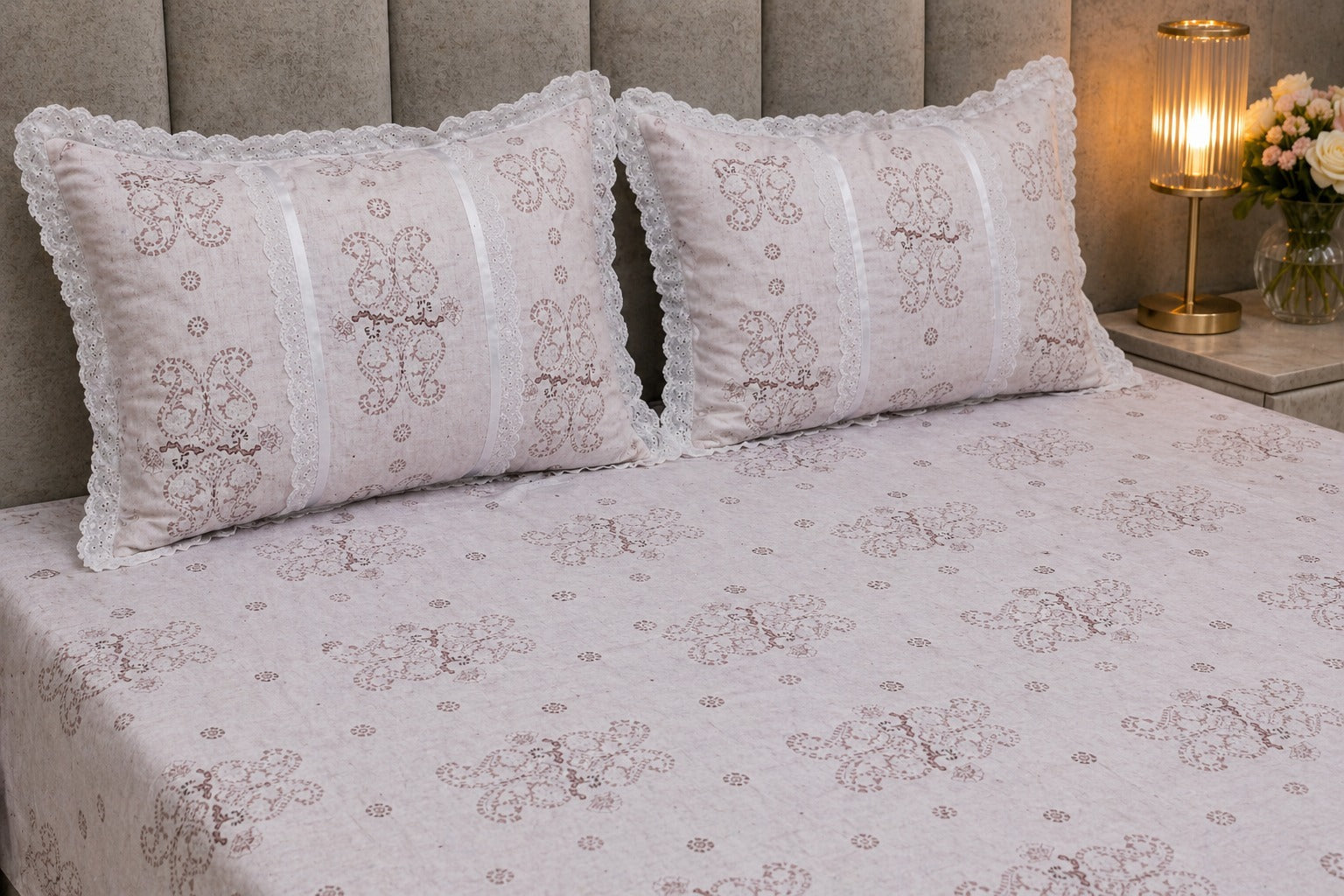 Bedsheets - Queen soft cotton lace bedsheets flora & lace