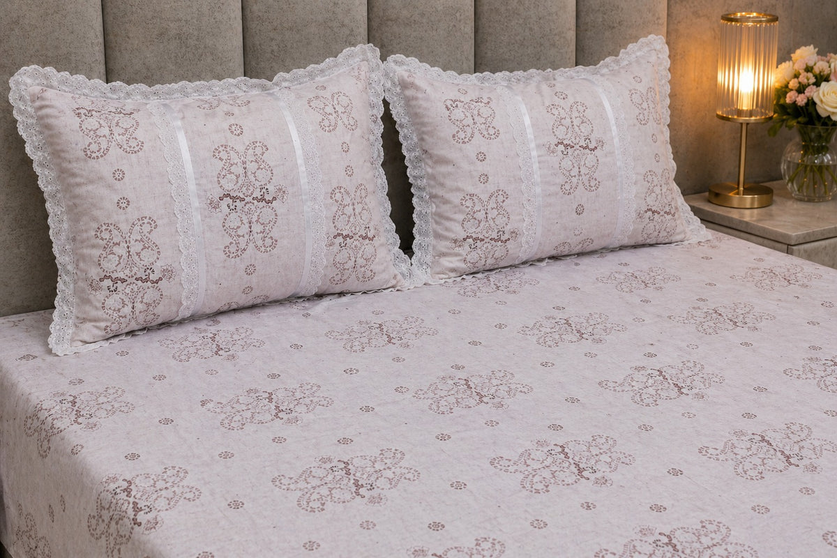 Bedsheets - Queen soft cotton lace bedsheets flora & lace