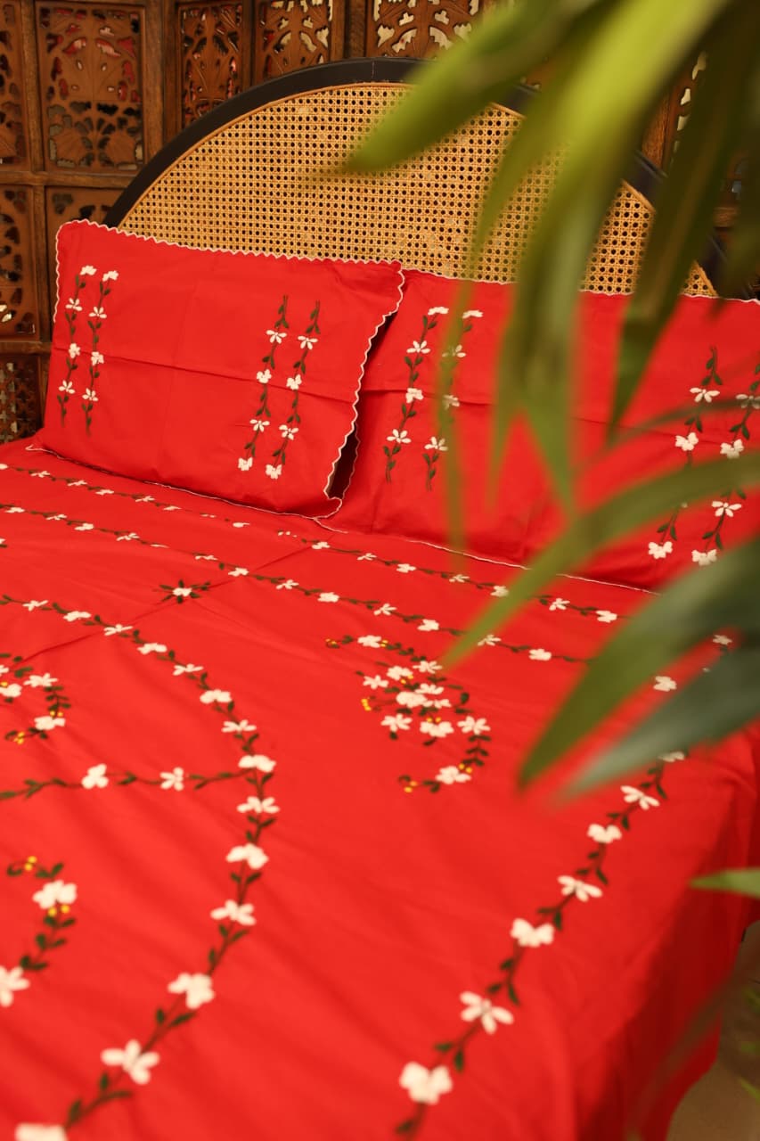 Bedsheets:Queen premium hand embroidered bedsheets HEQ
