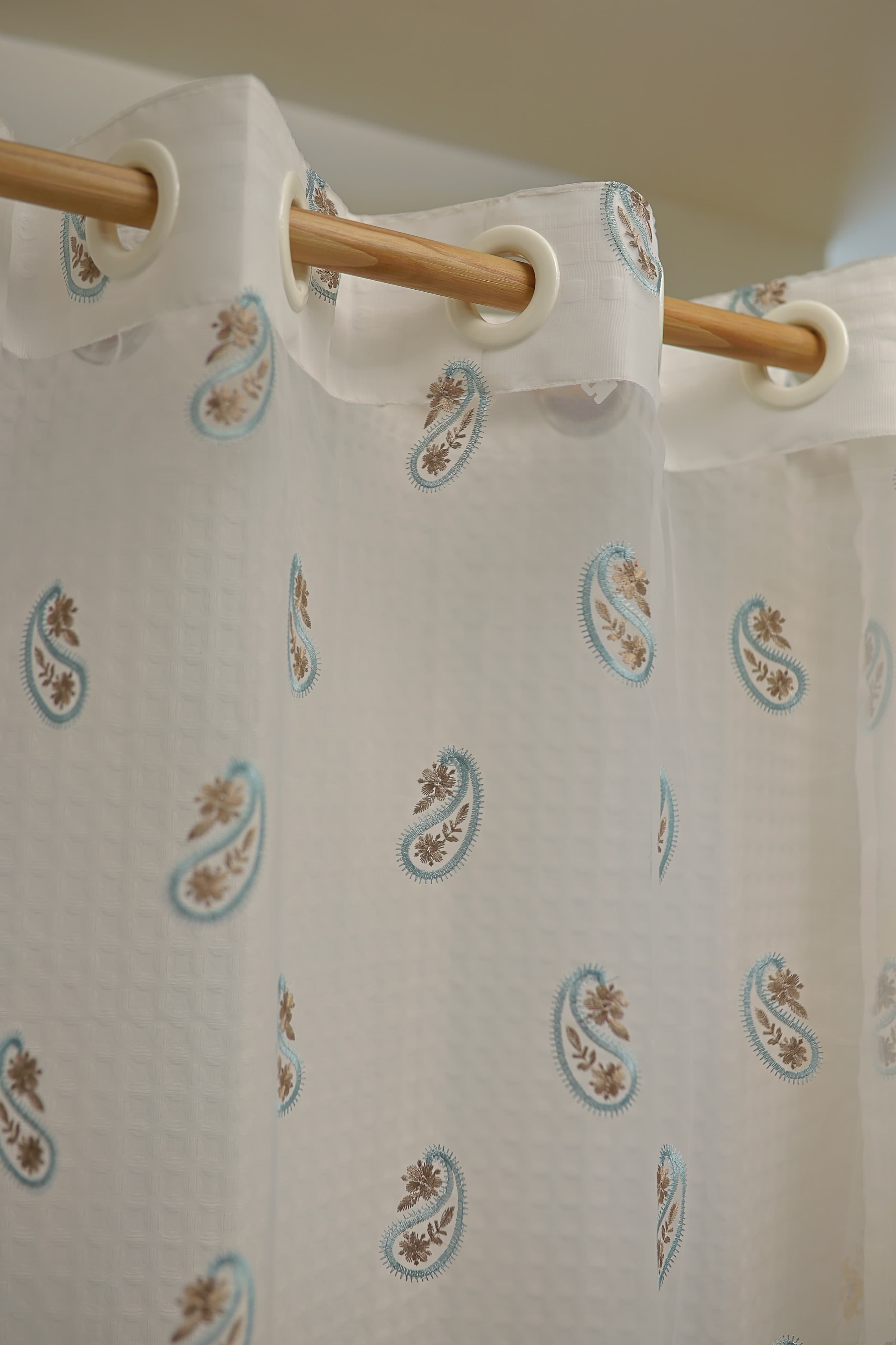 Curtains-Embroidered organza sheer curtains