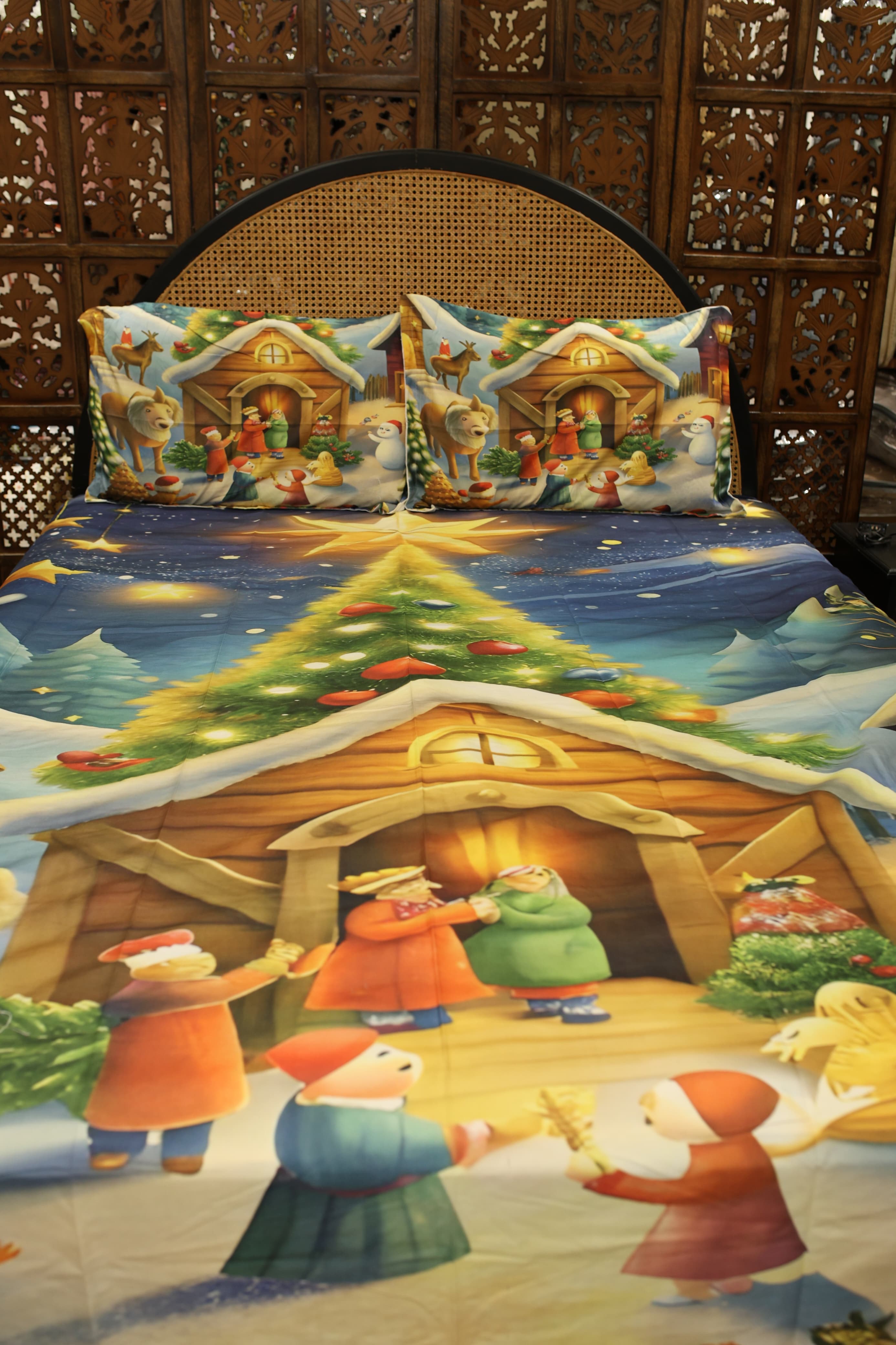 Christmas 7D Panel Print King Size Bedsheet Set - Xmas edition