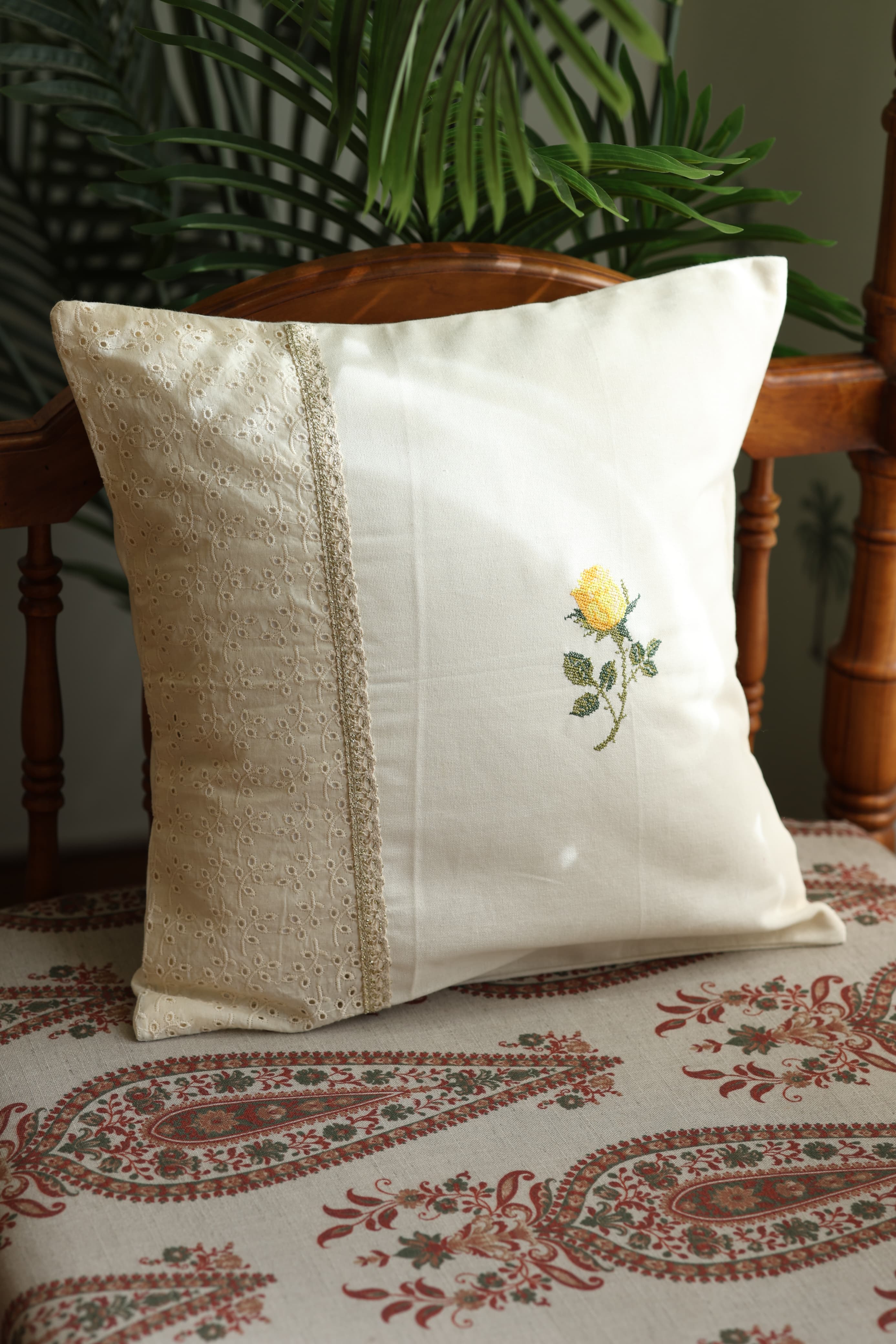 Onam Handblock Cushion Covers - 16*16 inches Cross stitch embroidery