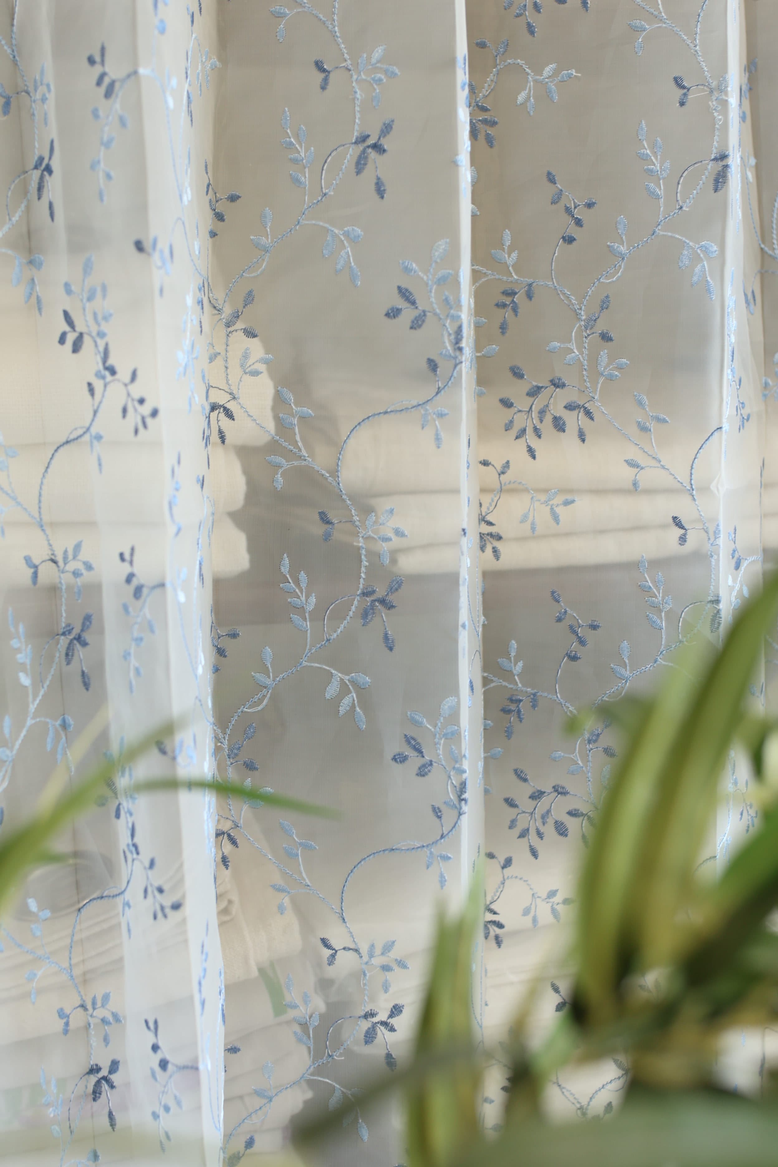 Curtains-Embroidered organza sheer curtains