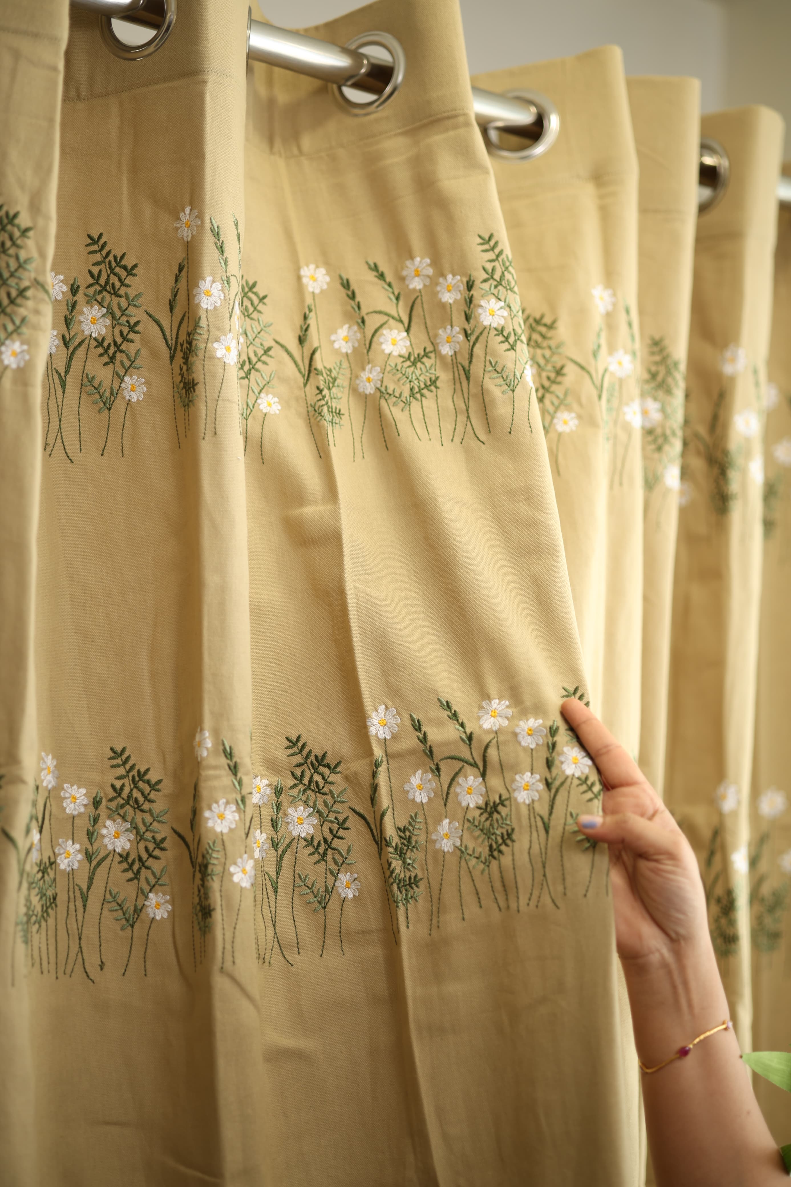 Curtains - Floral embroidery opaque curtains Golden Meadow Curtains