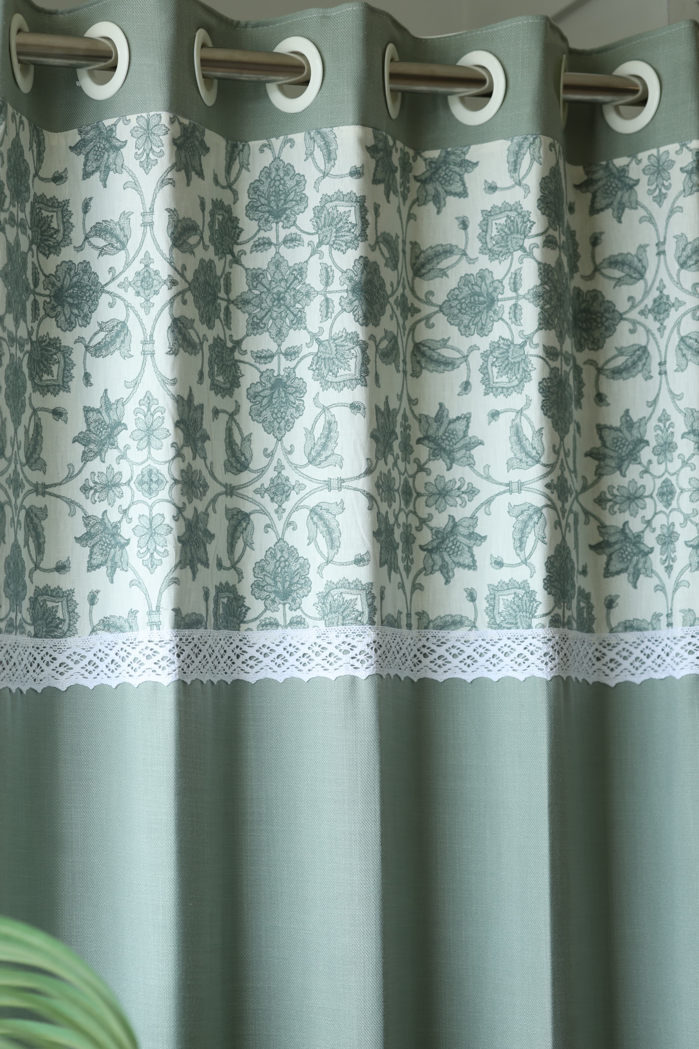Premium Sage Green Embroidery Opaque Curtain busan