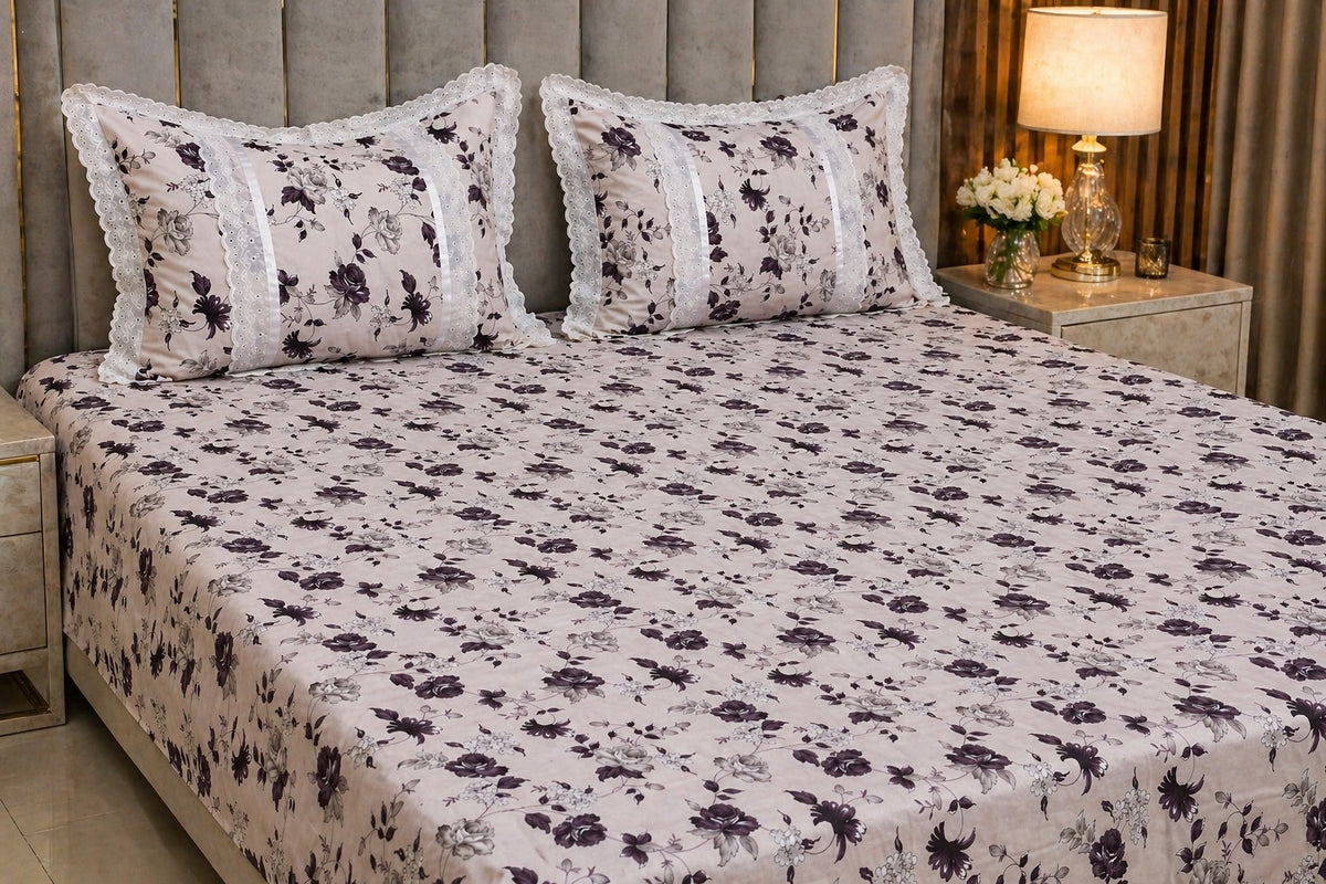 Bedsheets - Queen soft cotton lace bedsheets flora & lace