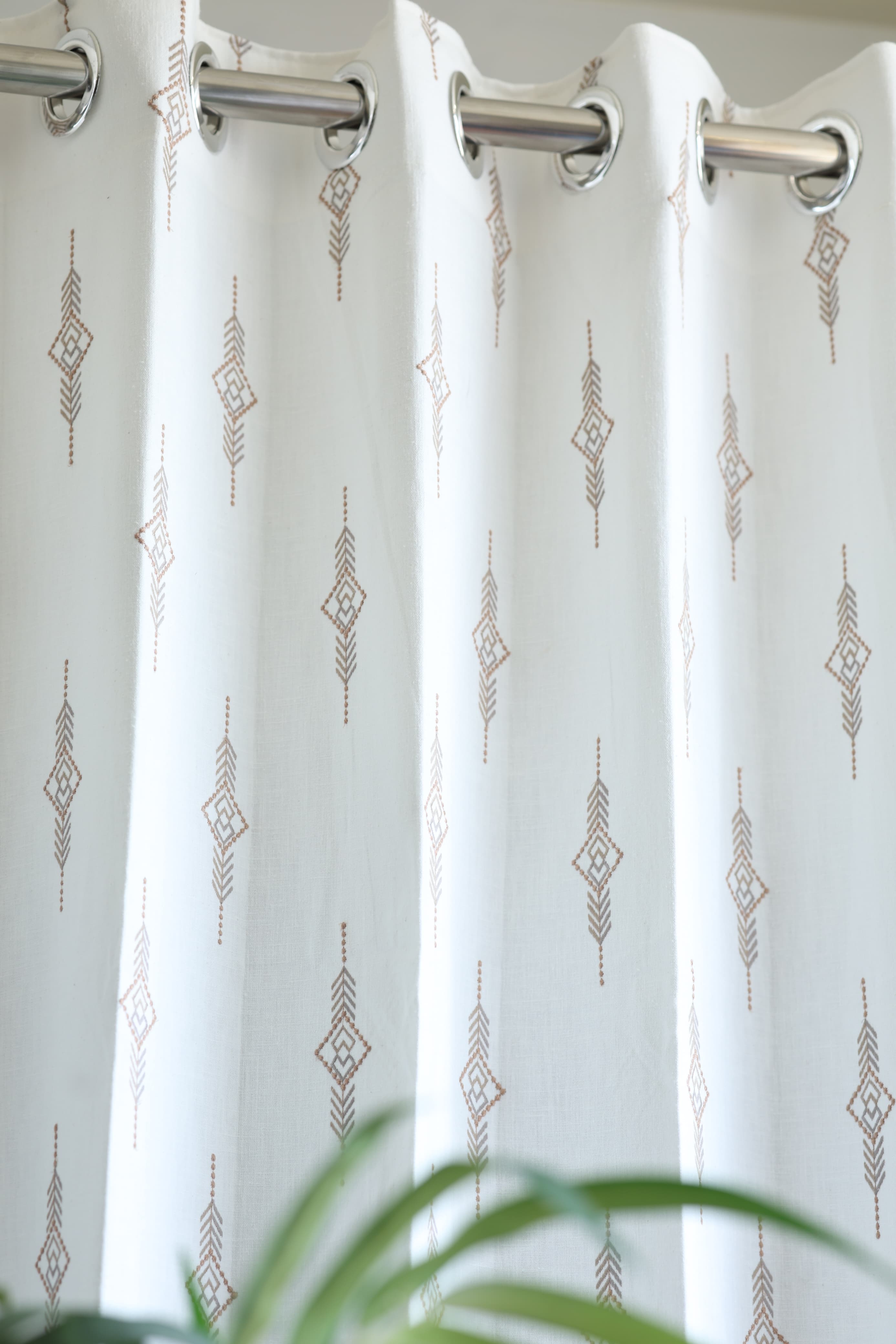 Premium Embroidery Opaque Curtain – Geometric Diamond Pattern   Prebooking