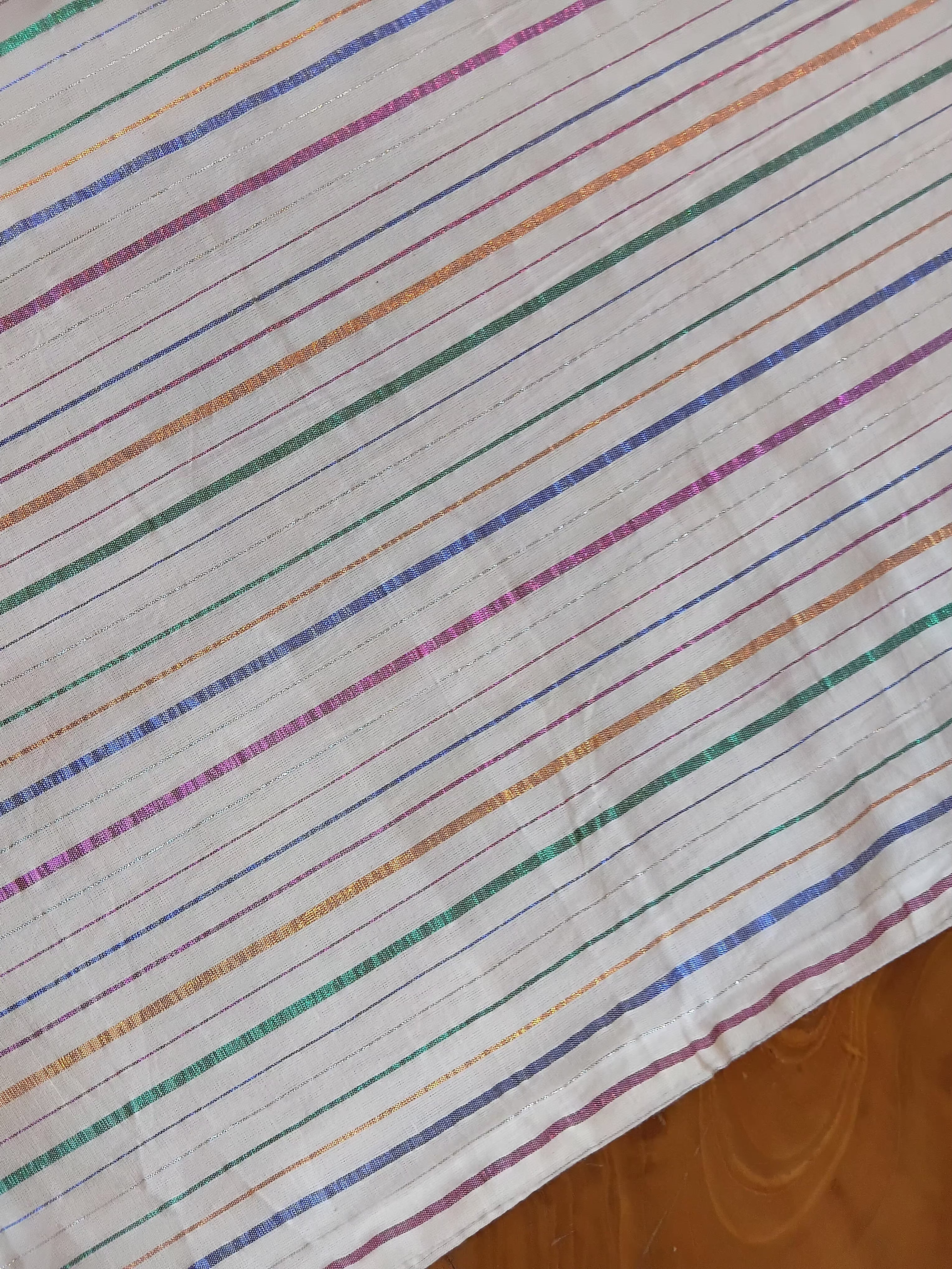 Onam Striped Table Runner with two side Ruffled Edges - 6 seater