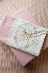 Vintage King Machine Embroidery Bedsheet with Lace Trim