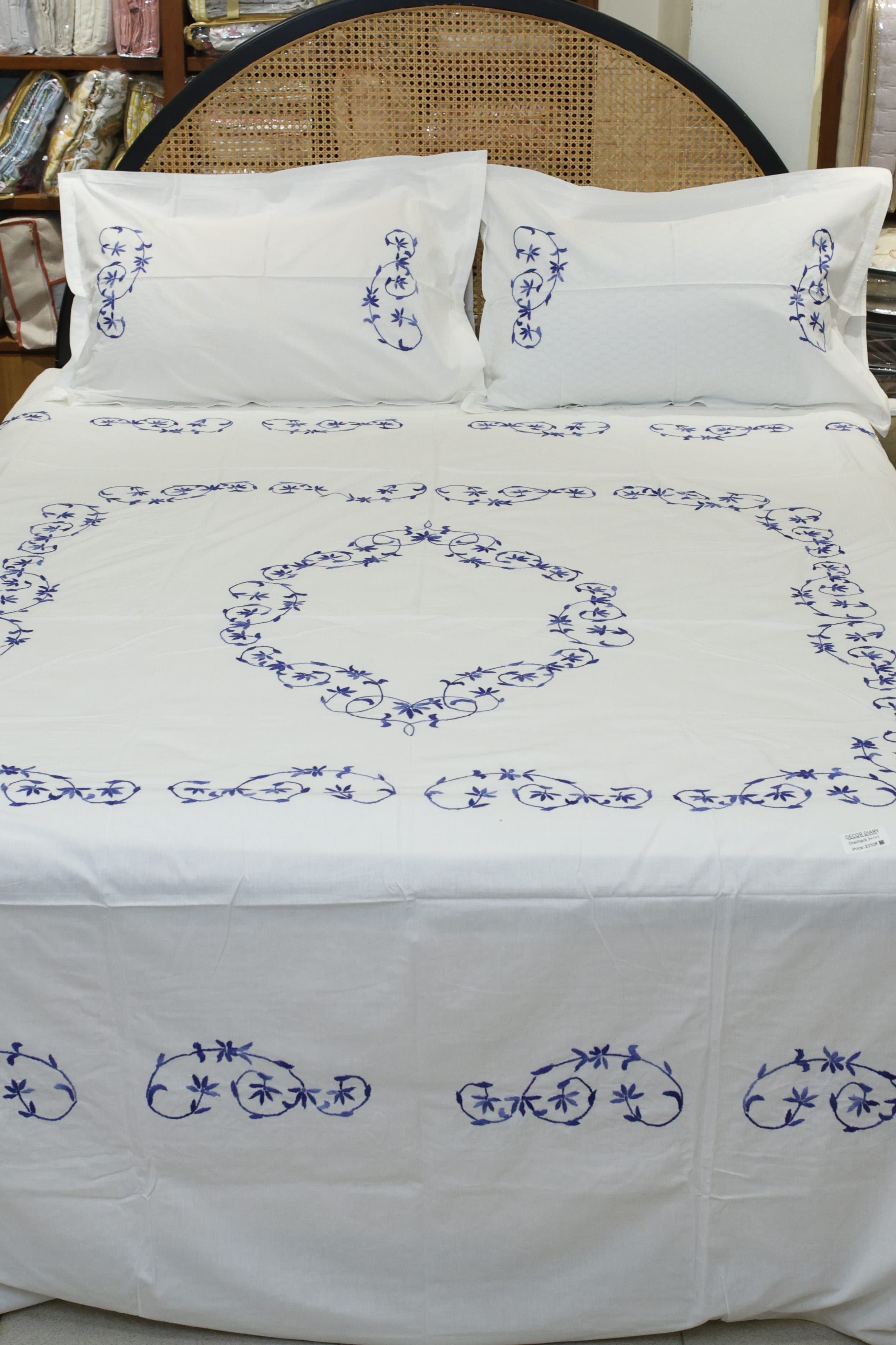 Premium Hand Embroidery Cotton King Size Bedsheet Set with 2 Pillow Covers HEK